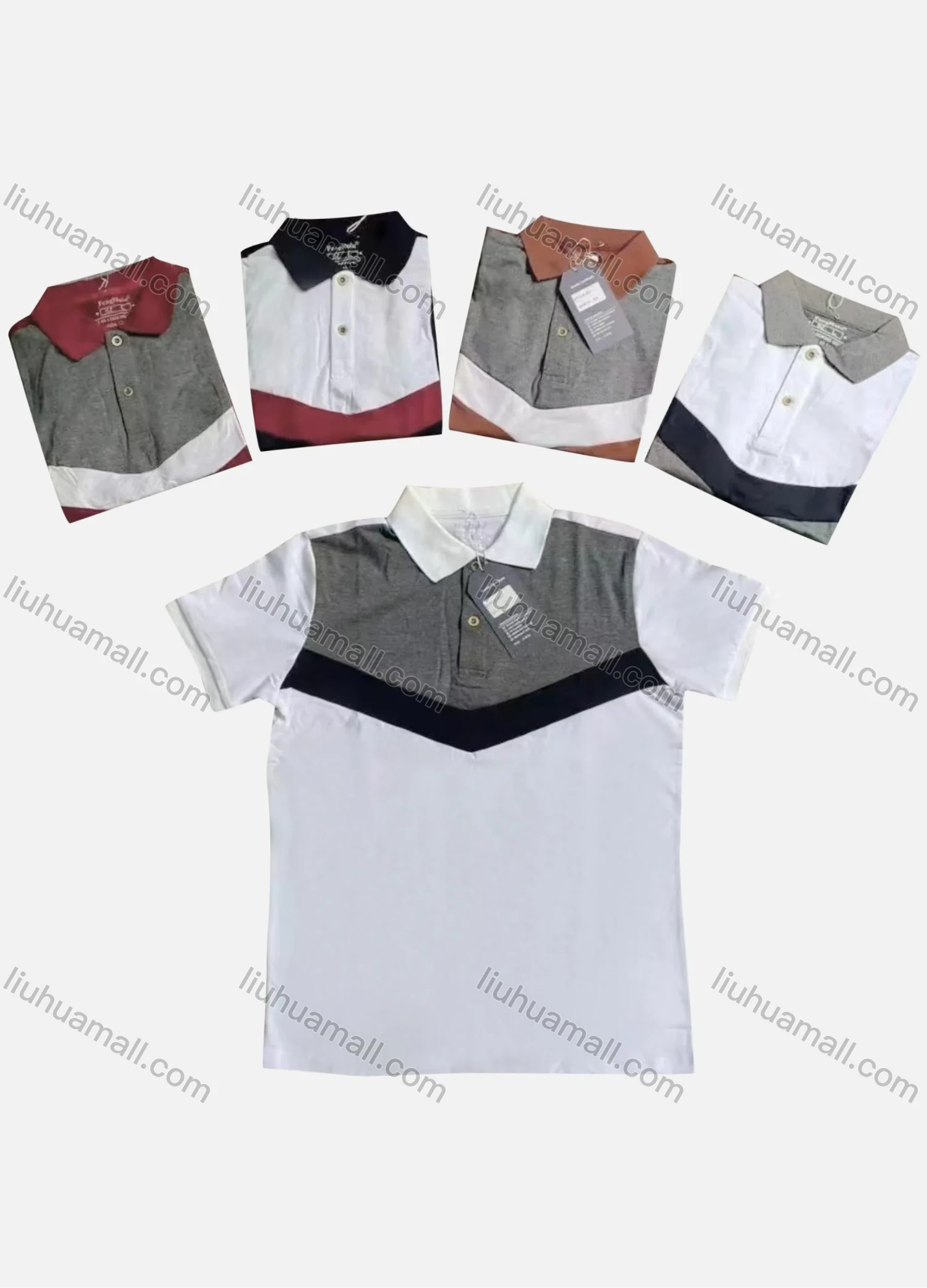 Wholesale Men's Casual 100%Cotton Colorblock Short Sleeve Polo Shirt - Liuhuamall