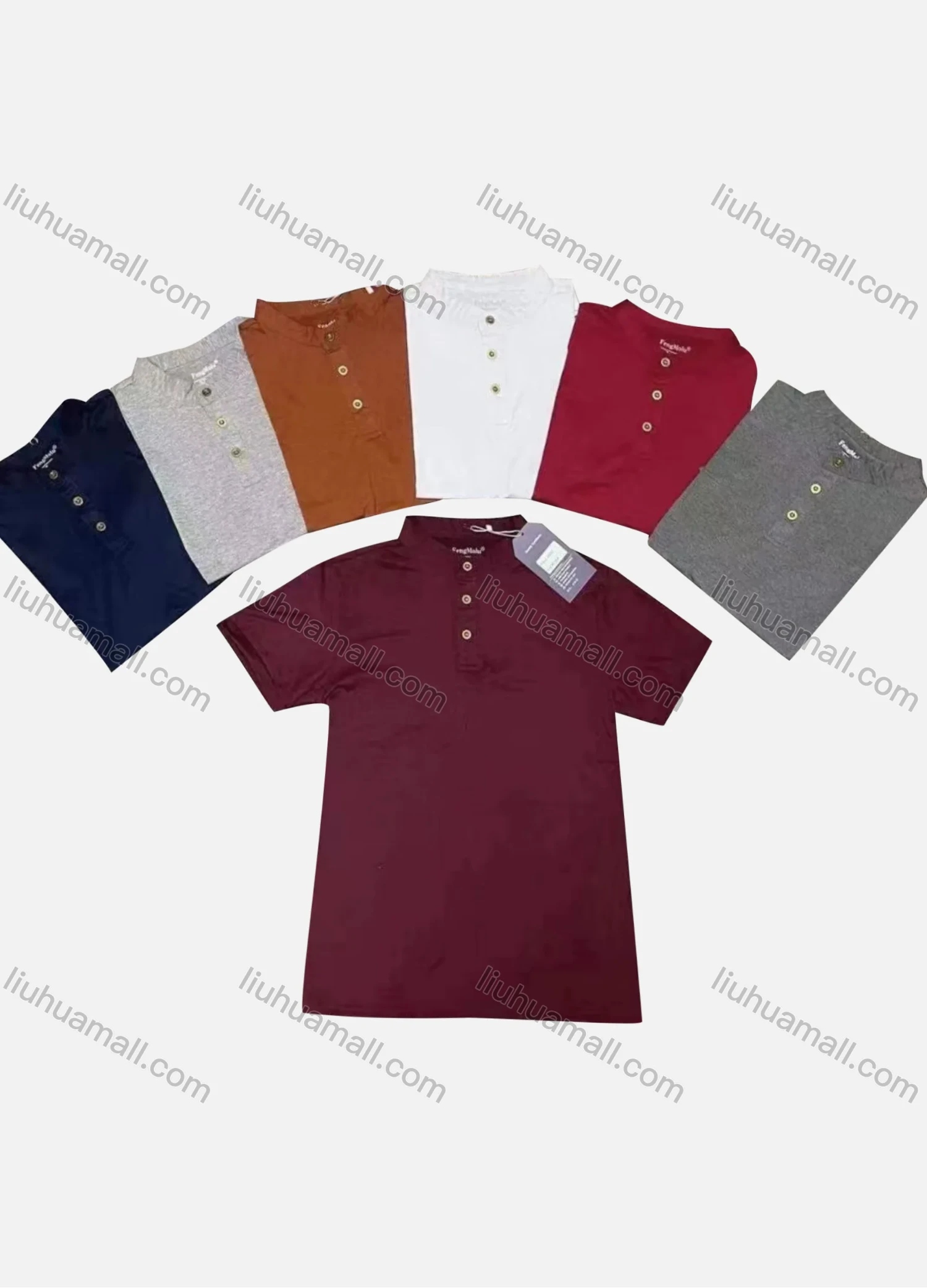 Wholesale Men's Casual 100%Cotton Plain Short Sleeve Button Front Henley Tops - Liuhuamall