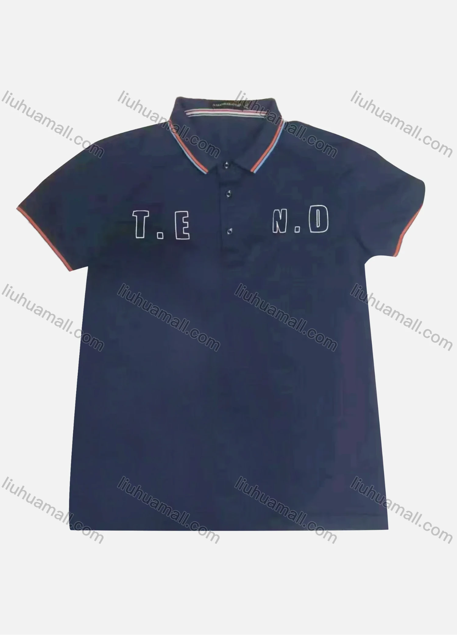 Wholesale Men's Casual 100%Cotton Letter Print Short Sleeve Striped Trim Polo Shirt - Liuhuamall