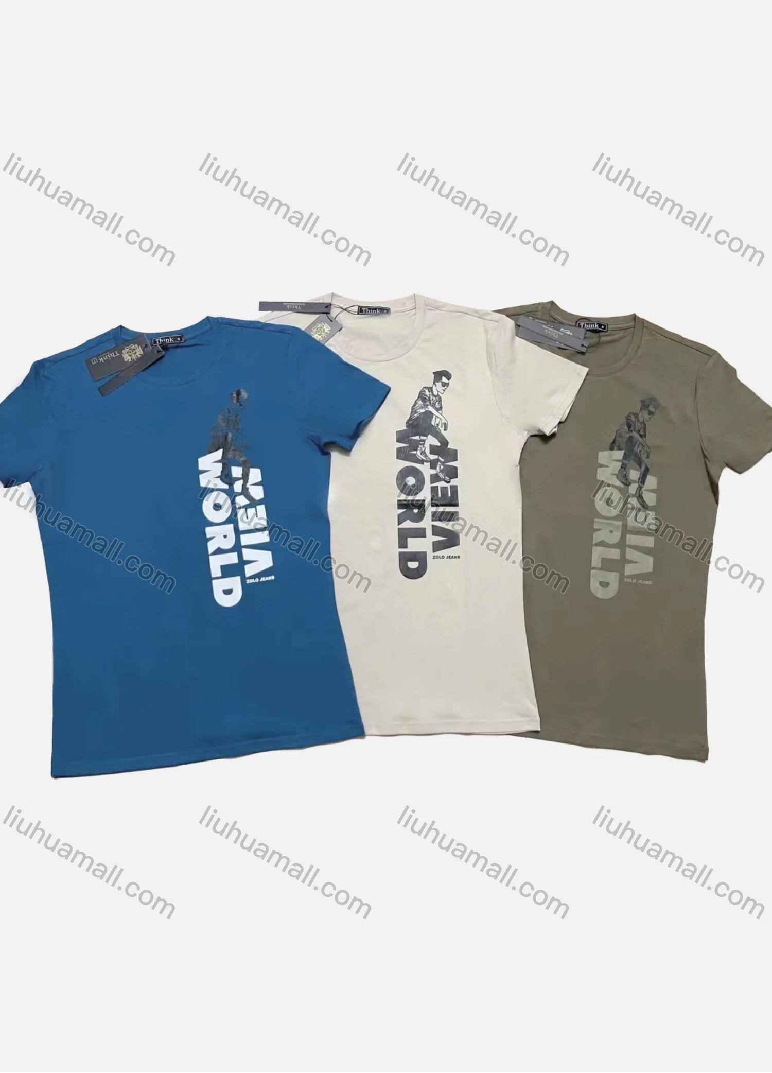 Wholesale Men's Casual 100%Cotton Letter Print Round Neck Short Sleeve Tee - Liuhuamall