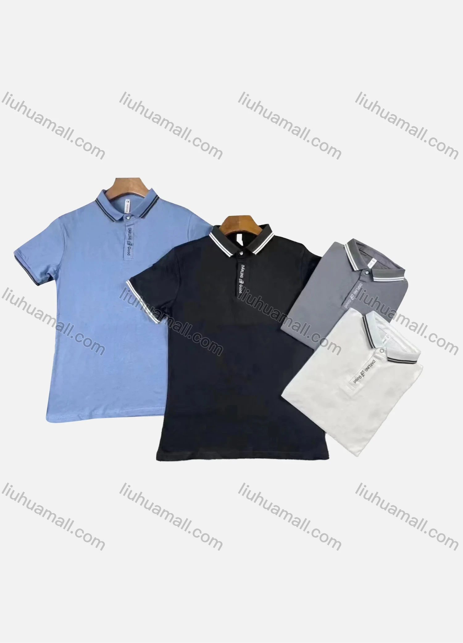 Wholesale Men's Casual 100%Cotton Plain Striped Trim Short Sleeve Polo Shirt - Liuhuamall