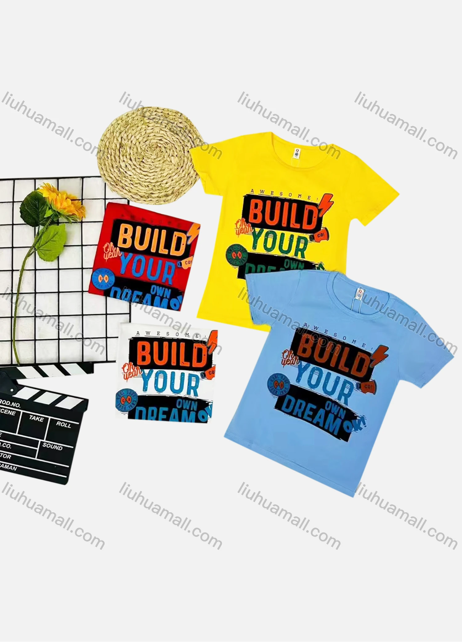 Wholesale Boy's Casual Letter Print Round Neck Short Sleeve Tee - Liuhuamall