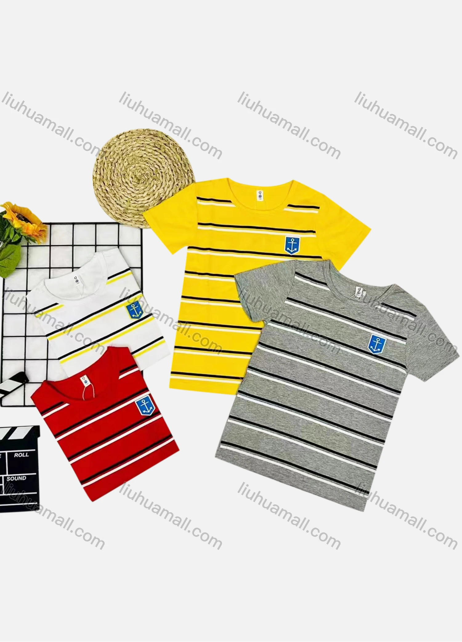 Wholesale Boy's Casual Striped Round Neck Short Sleeve Tee - Liuhuamall