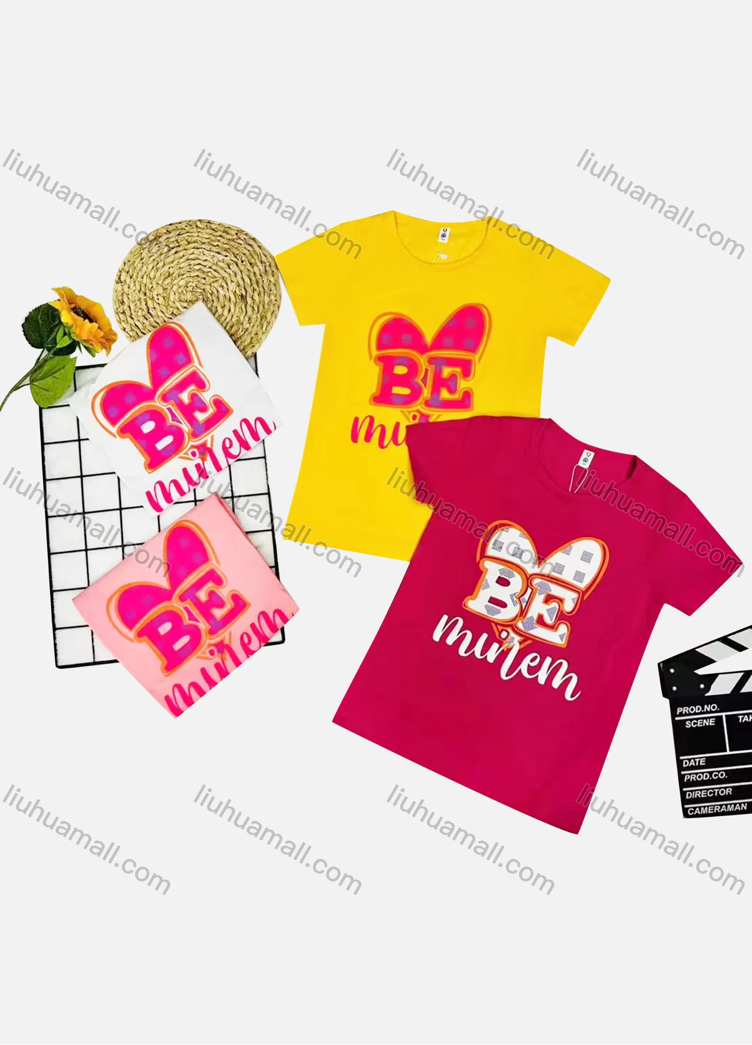 Wholesale Girl's Casual Pattern & Letter Print Round Neck Short Sleeve Tee - Liuhuamall
