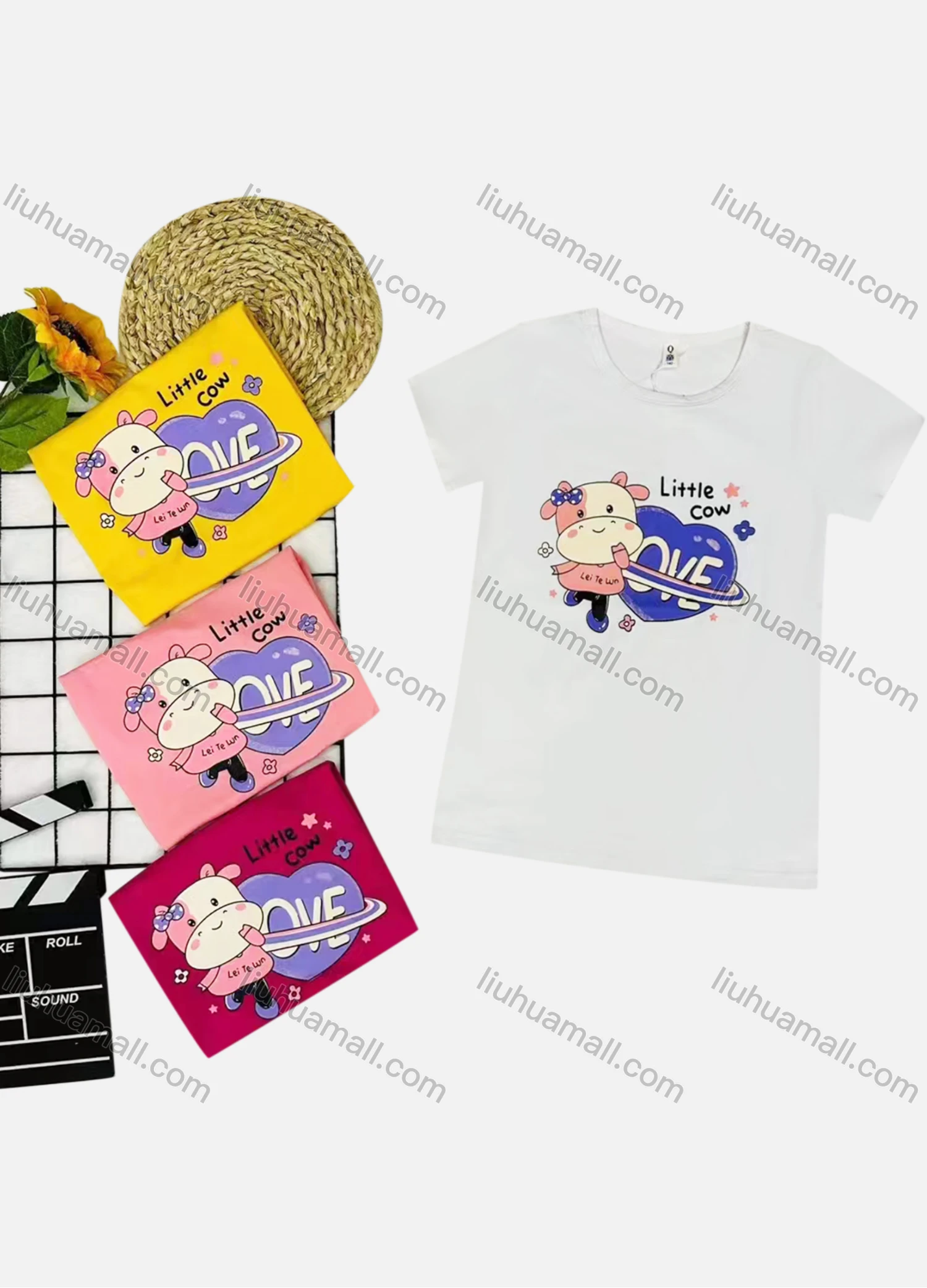 Wholesale Girl's Casual Cartoon Print Round Neck Short Sleeve Tee - Liuhuamall