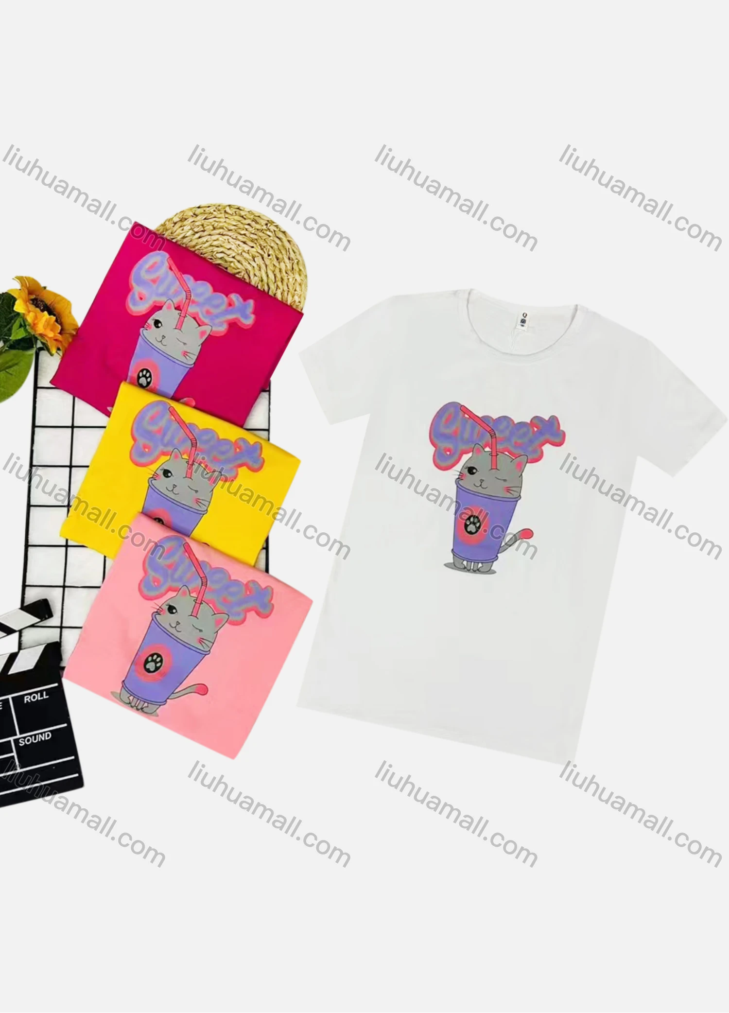 Wholesale Girl's Casual Cartoon Print Round Neck Short Sleeve Tee - Liuhuamall