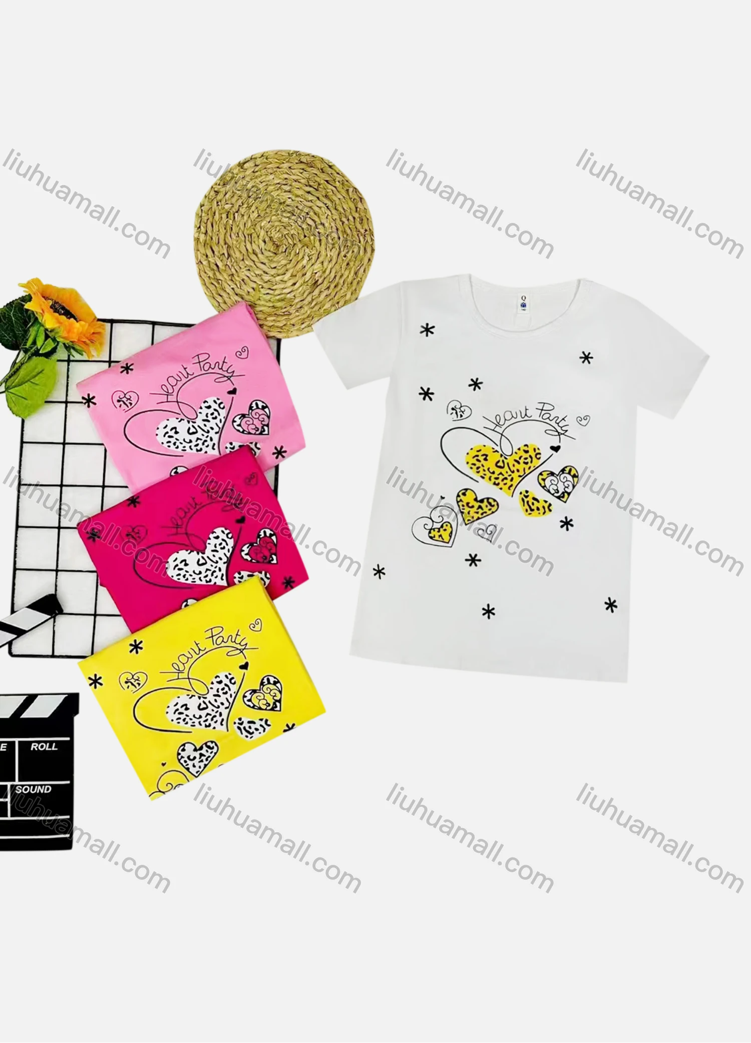 Wholesale Girl's Casual Pattern & Letter Print Round Neck Short Sleeve Tee - Liuhuamall