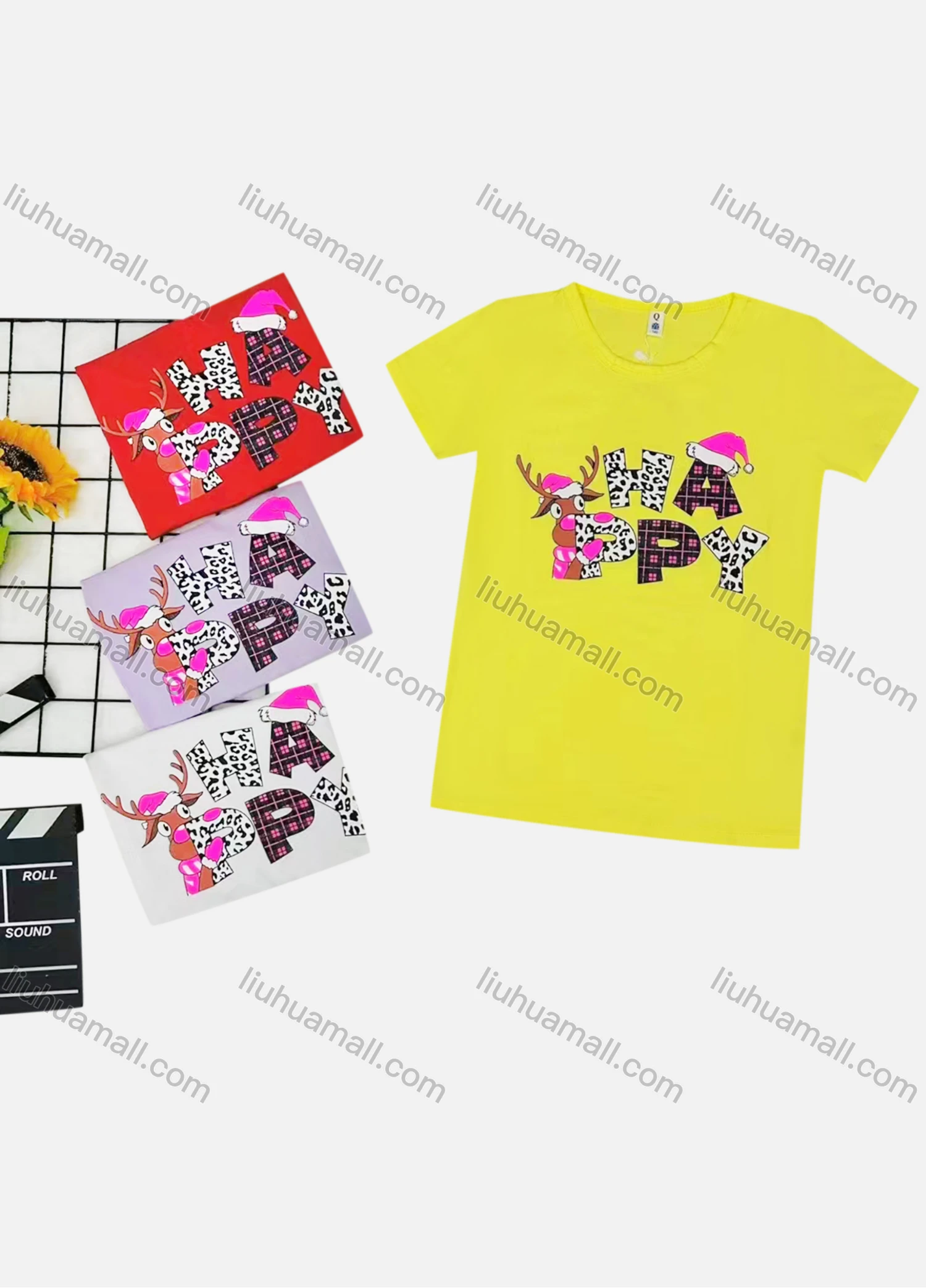 Wholesale Girl's Casual Pattern & Letter Print Round Neck Short Sleeve Tee - Liuhuamall