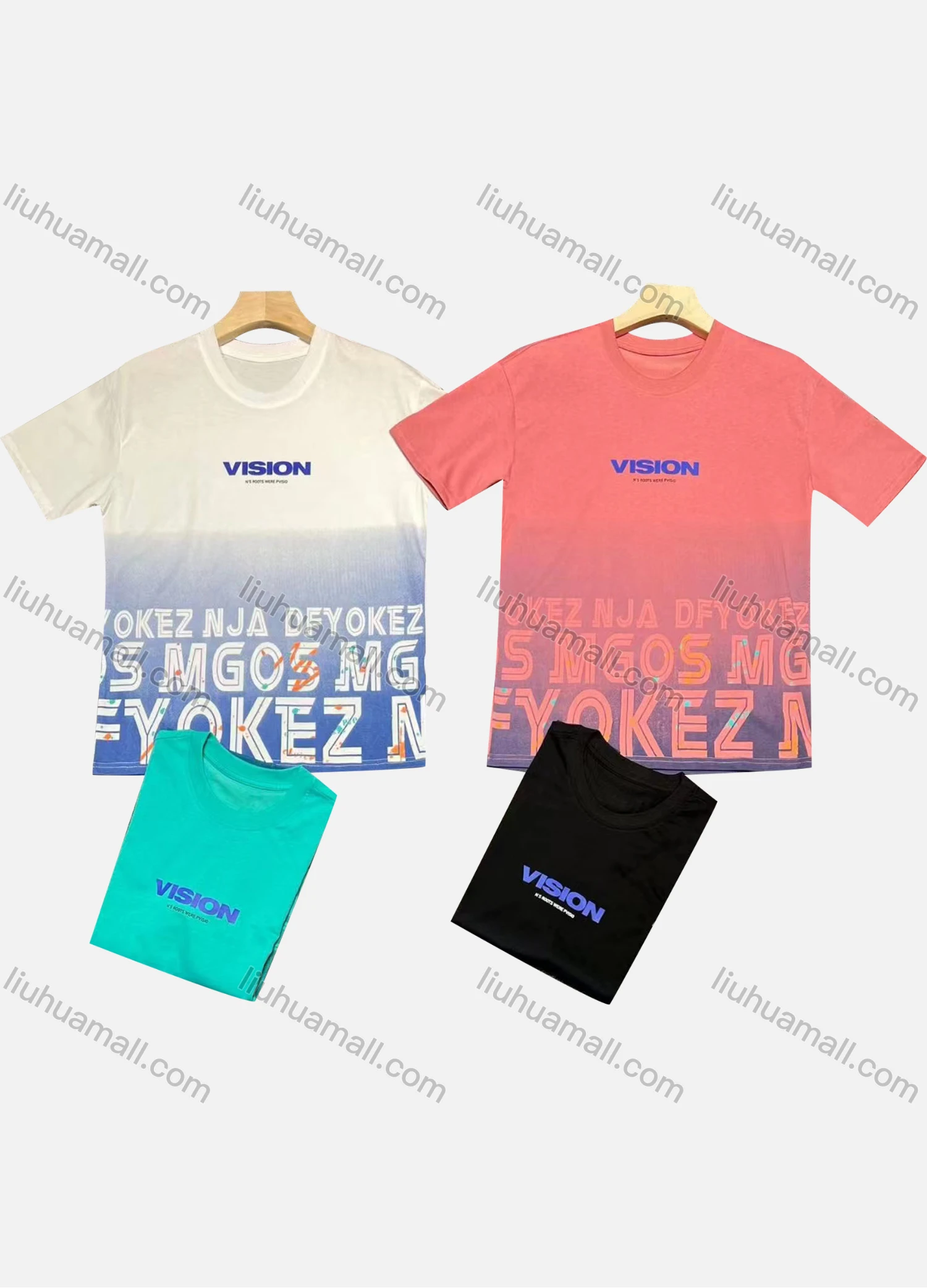 Wholesale Men's Casual Round Neck Short Sleeve Ombre Letter T-shirt - Liuhuamall