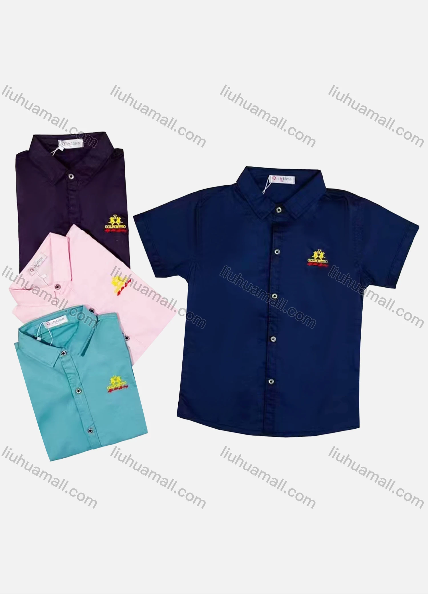 Wholesale Boy's Casual Plain Label Short Sleeve Shirt - Liuhuamall