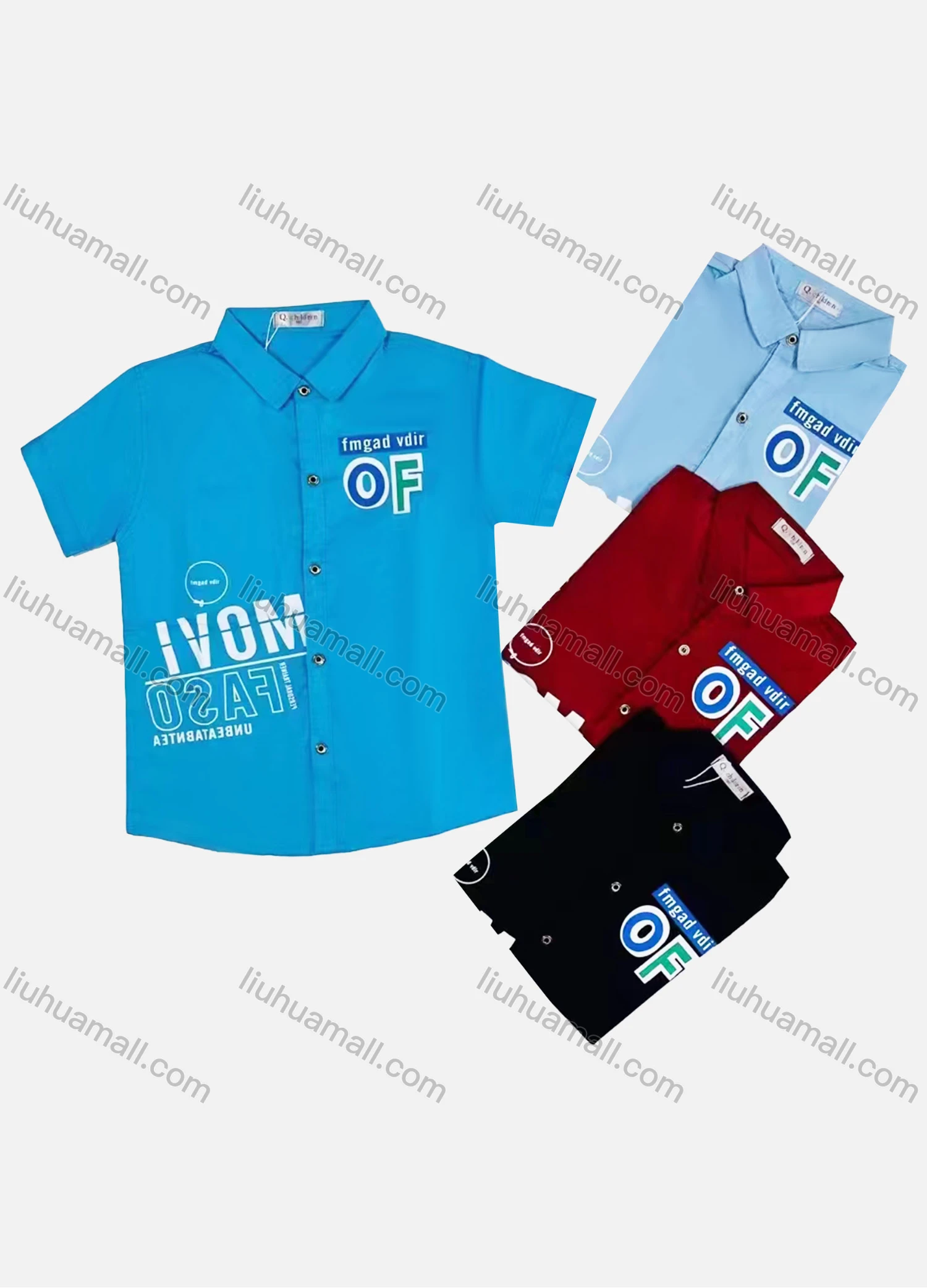 Wholesale Boy's Casual Letter Print Short Sleeve Shirt - Liuhuamall