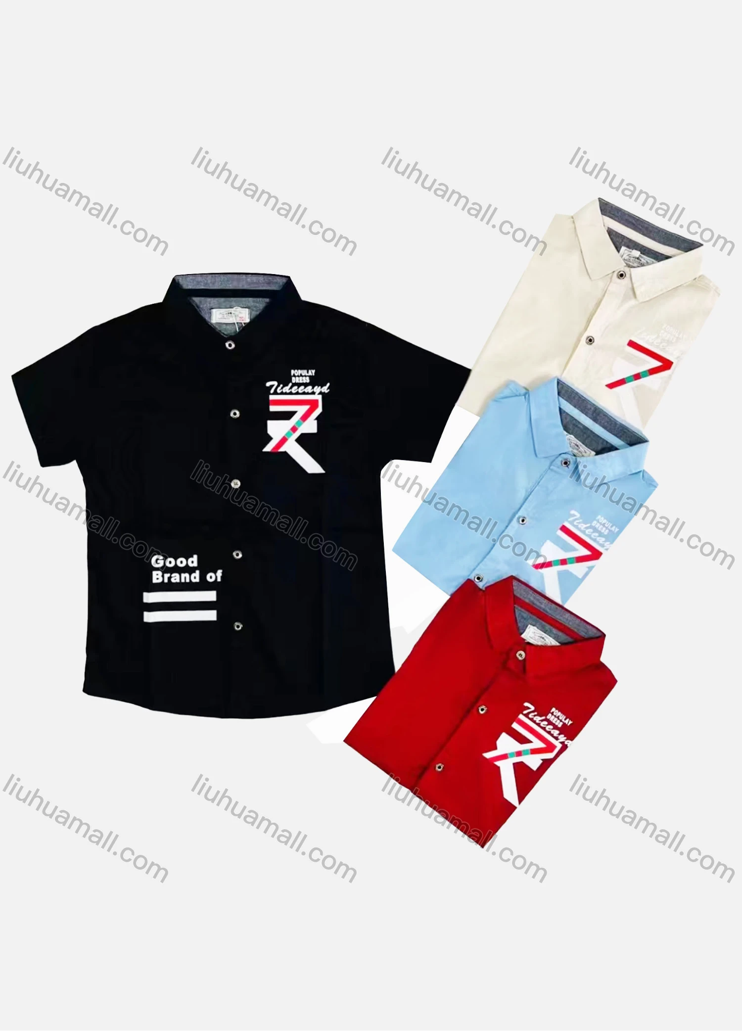 Wholesale Boy's Casual Letter Print Short Sleeve Shirt - Liuhuamall