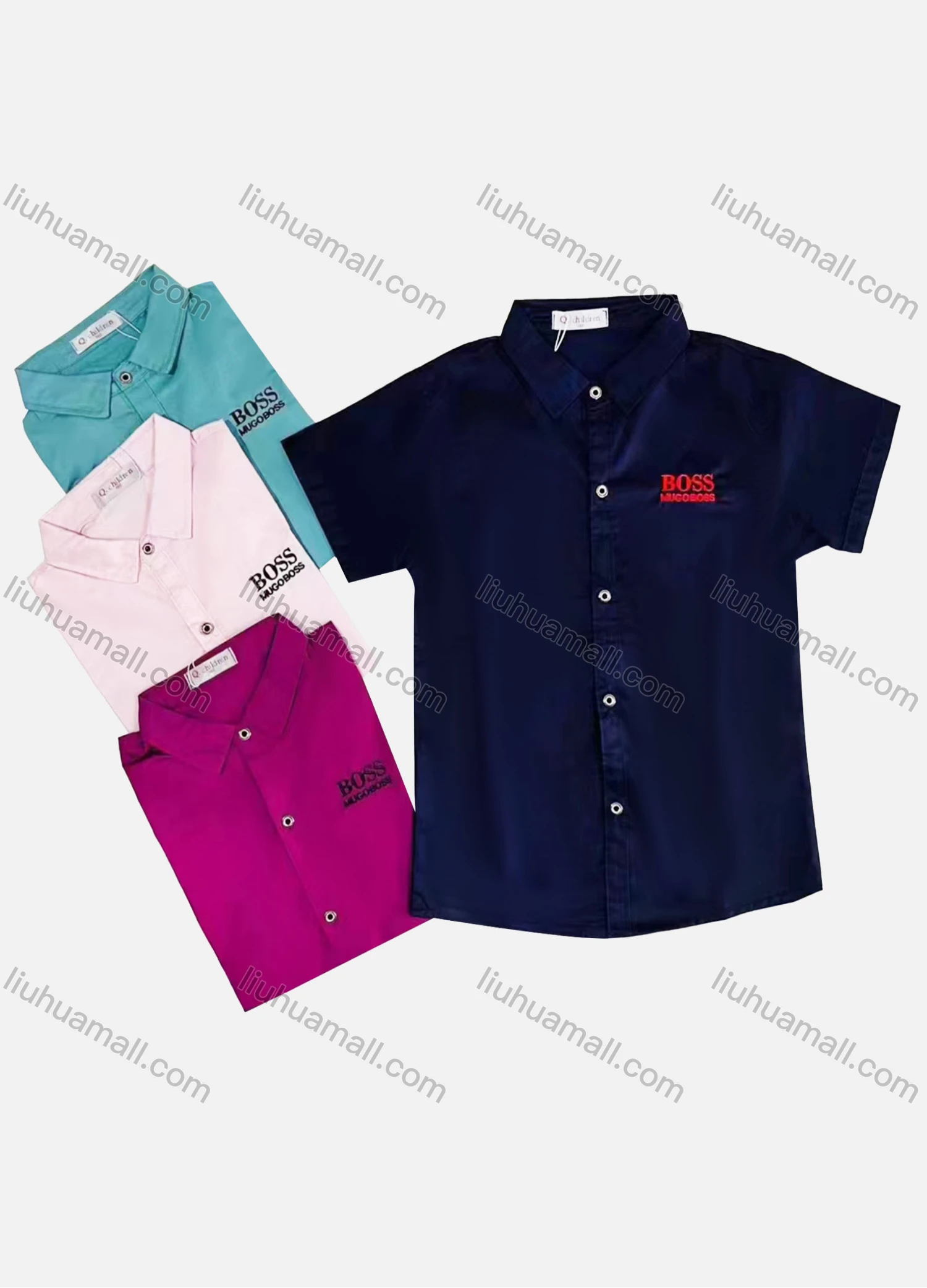 Wholesale Boy's Casual Plain Label Short Sleeve Shirt - Liuhuamall