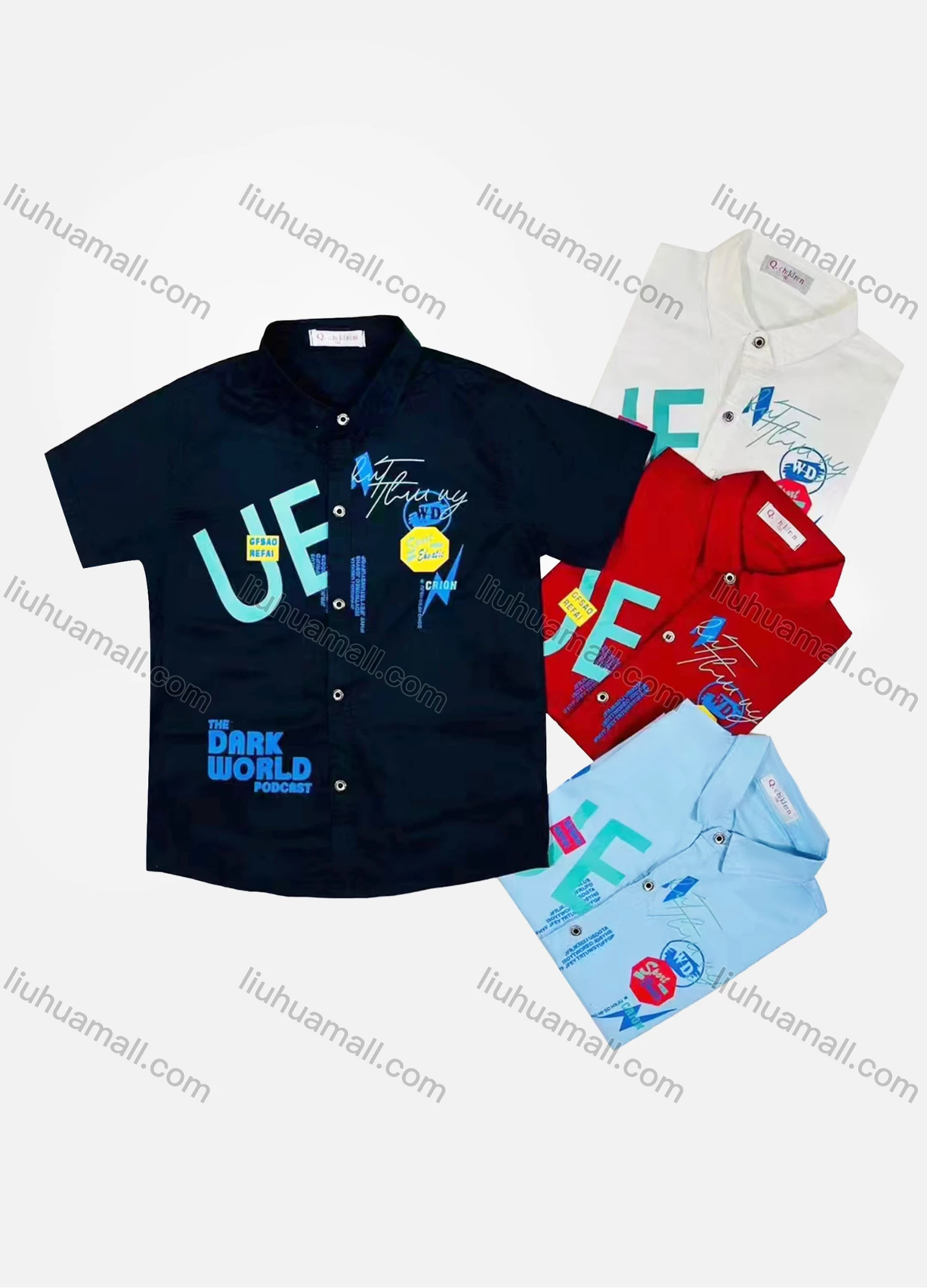 Wholesale Boy's Casual Letter Print Short Sleeve Shirt - Liuhuamall