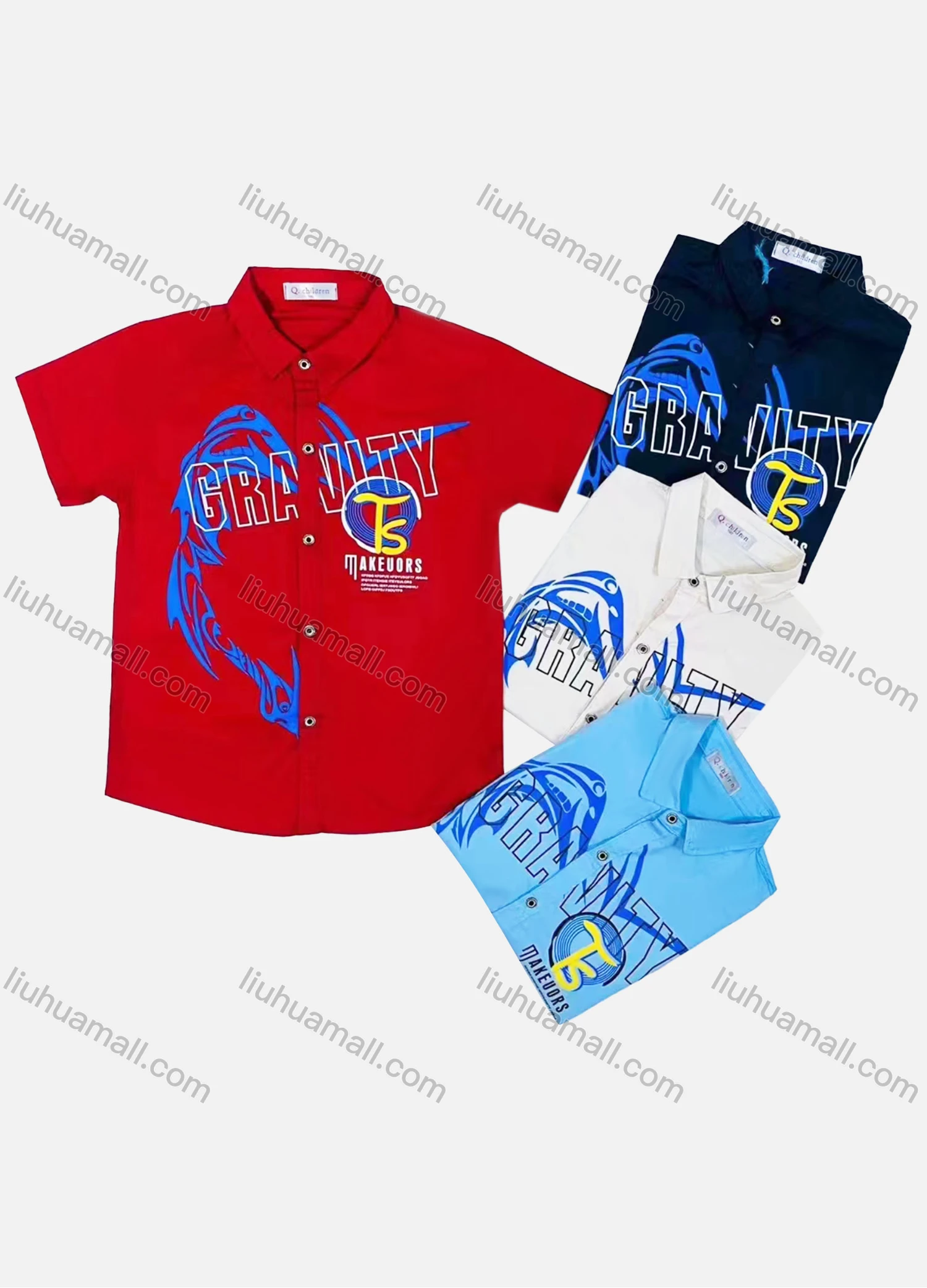 Wholesale Boy's Casual Letter Print Short Sleeve Shirt - Liuhuamall