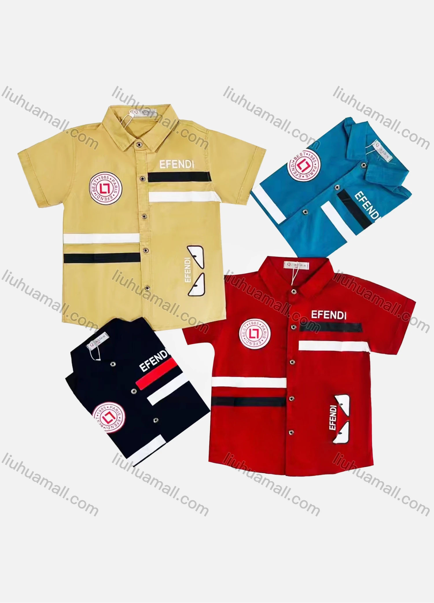 Wholesale Boy's Casual Striped Label Short Sleeve Shirt - Liuhuamall