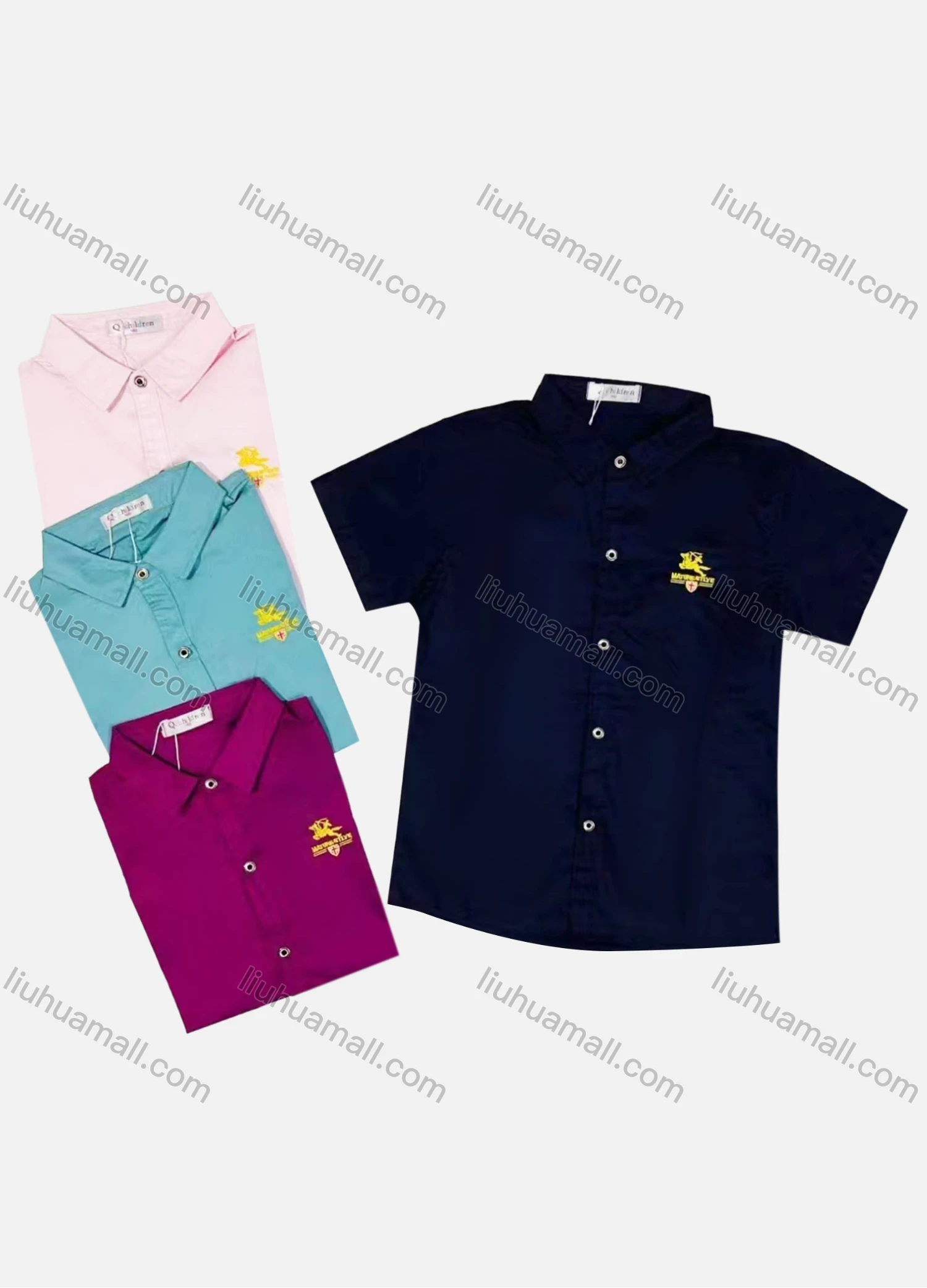 Wholesale Boy's Casual Plain Label Short Sleeve Shirt - Liuhuamall