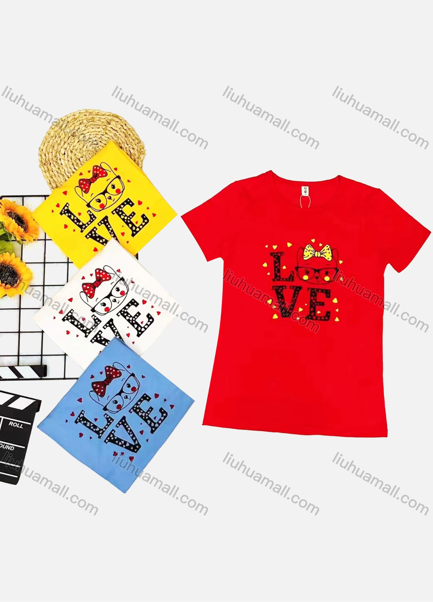 Wholesale Girl's Casual Cartoon Print Round Neck Short Sleeve Tee - Liuhuamall