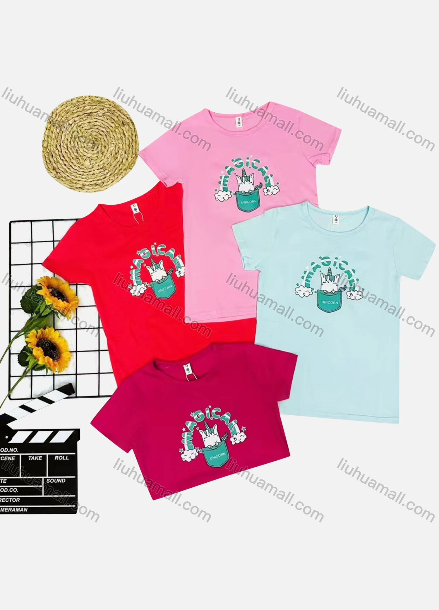 Wholesale Girl's Casual Cartoon Print Round Neck Short Sleeve Tee - Liuhuamall