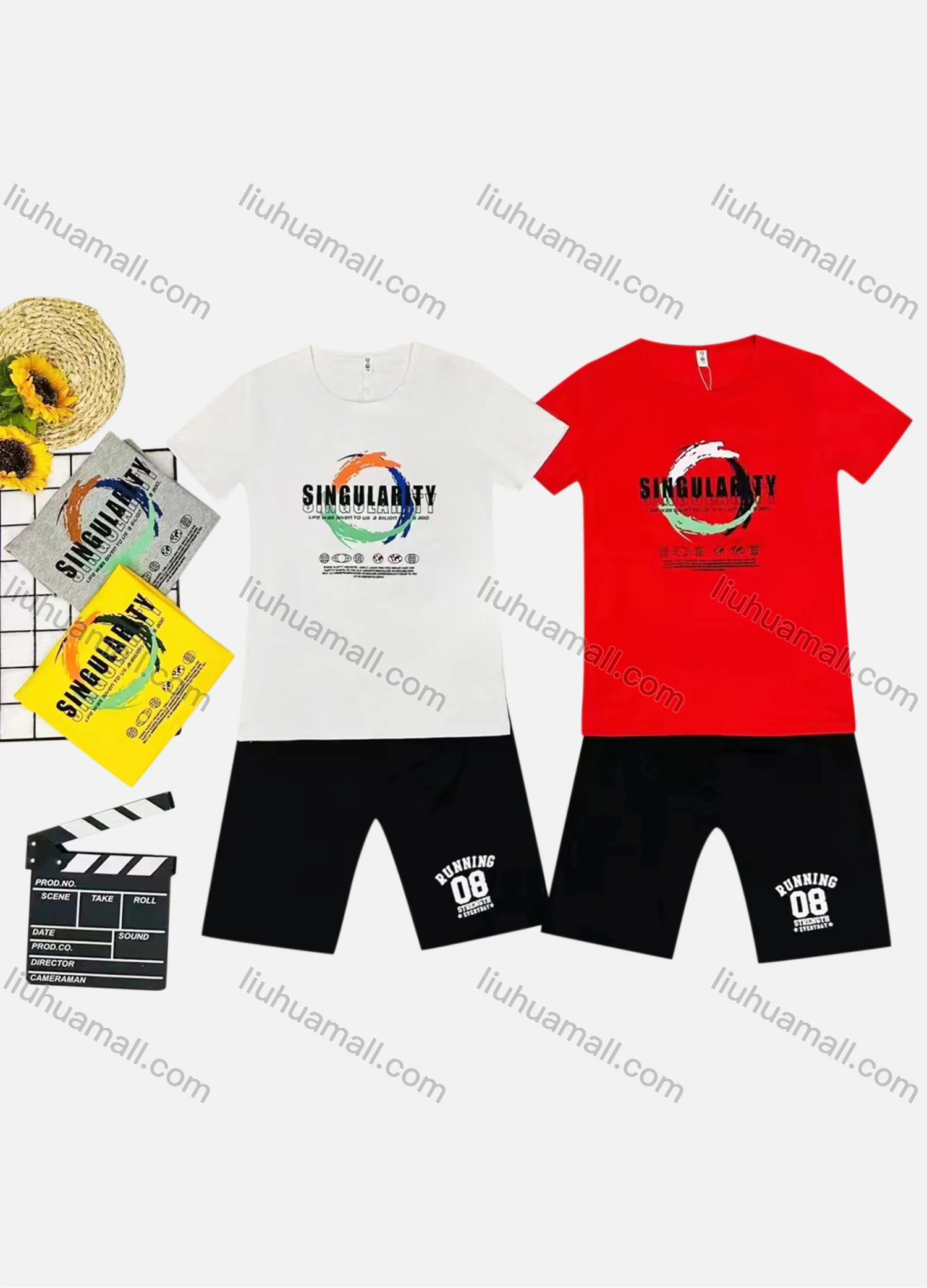 Wholesale Boy's Casual Pattern & Letter Print Round Neck Short Sleeve Tee & Shorts 2 Piece Set - Liuhuamall