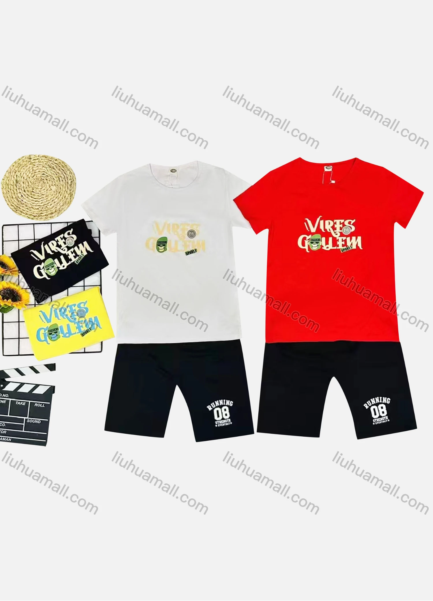 Wholesale Boy's Casual Pattern & Letter Print Round Neck Short Sleeve Tee & Shorts 2 Piece Set - Liuhuamall
