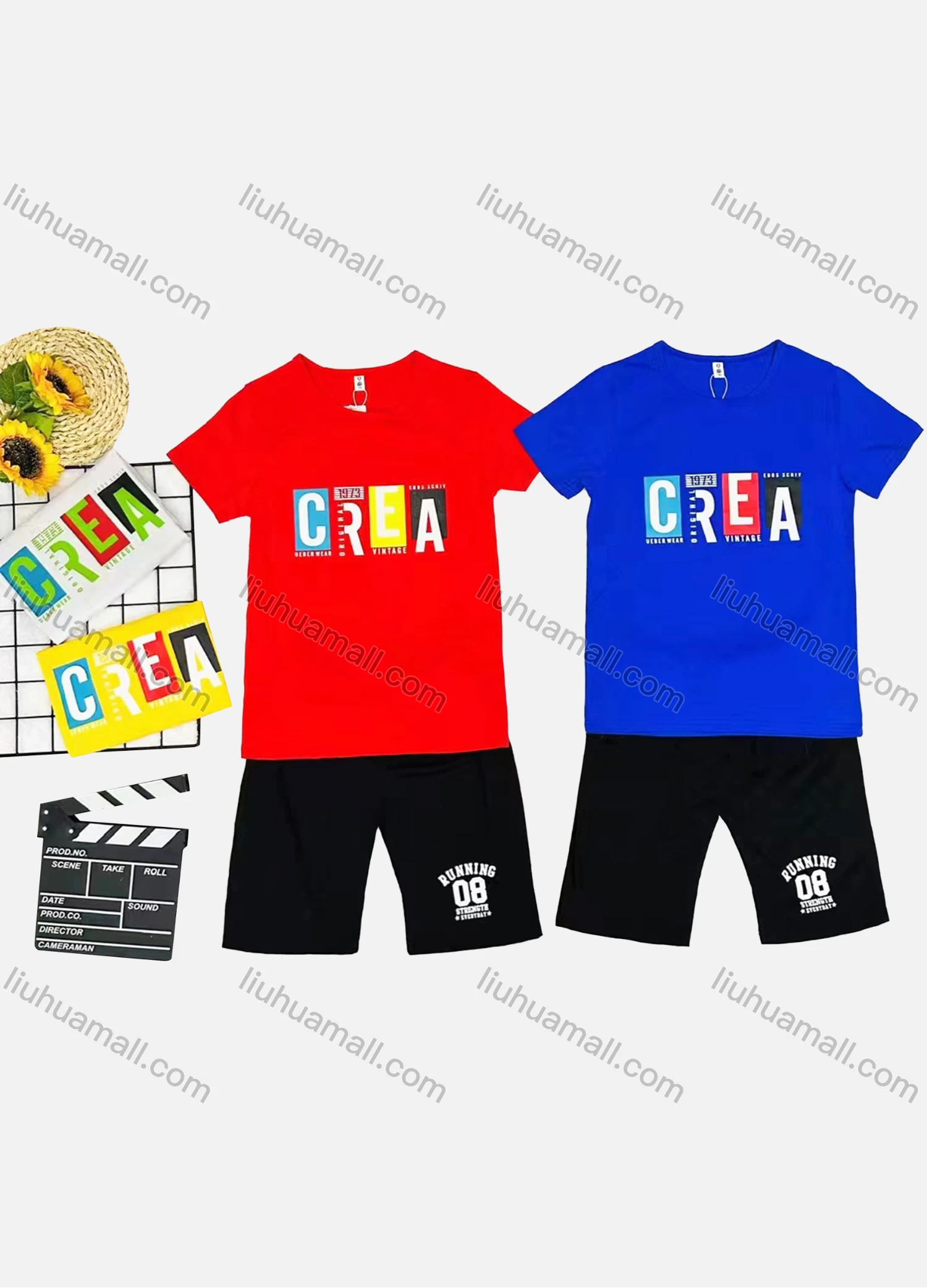 Wholesale Boy's Casual Letter Print Round Neck Short Sleeve Tee & Shorts 2 Piece Set - Liuhuamall