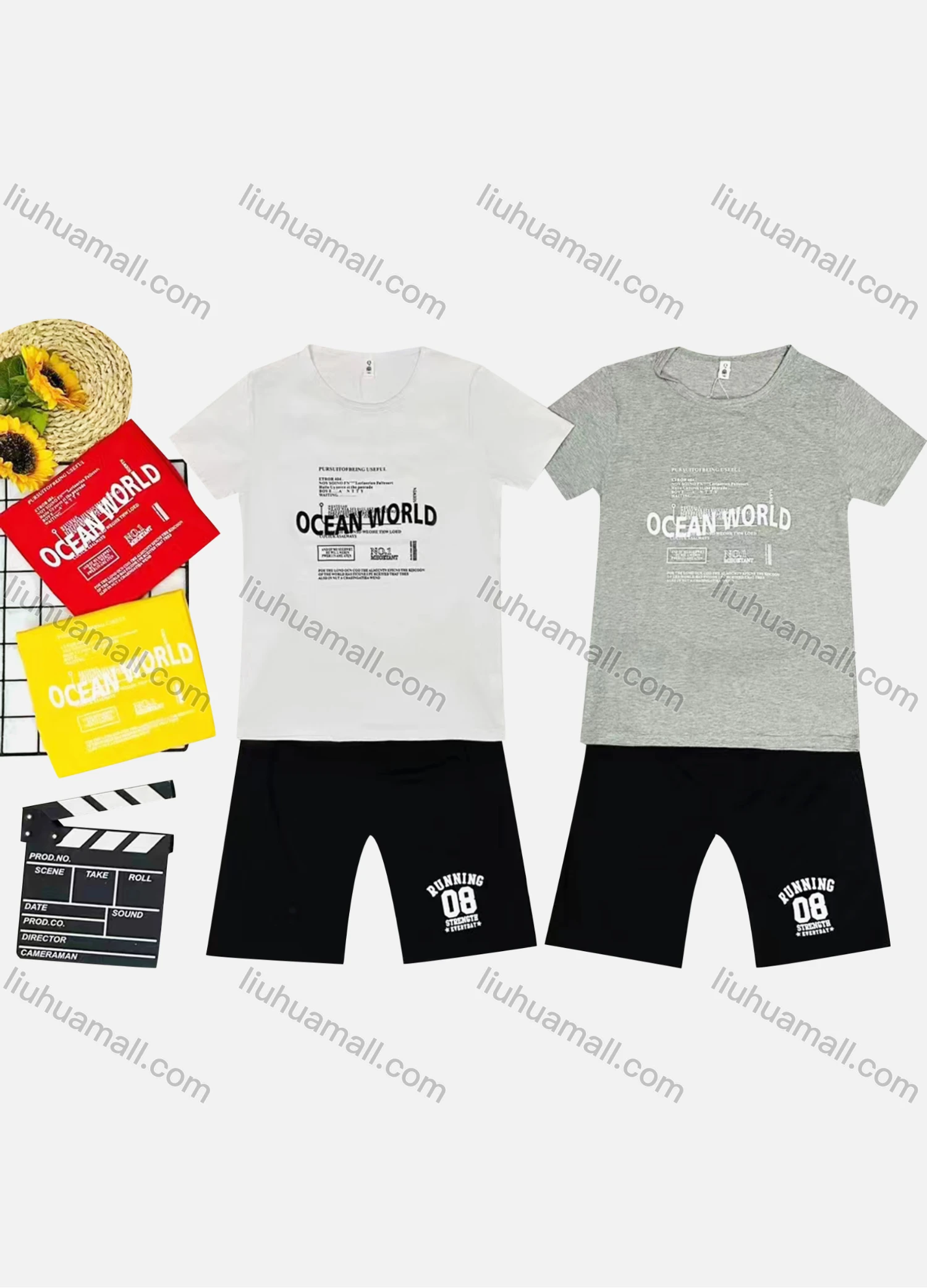 Wholesale Boy's Casual Letter Print Round Neck Short Sleeve Tee & Shorts 2 Piece Set - Liuhuamall