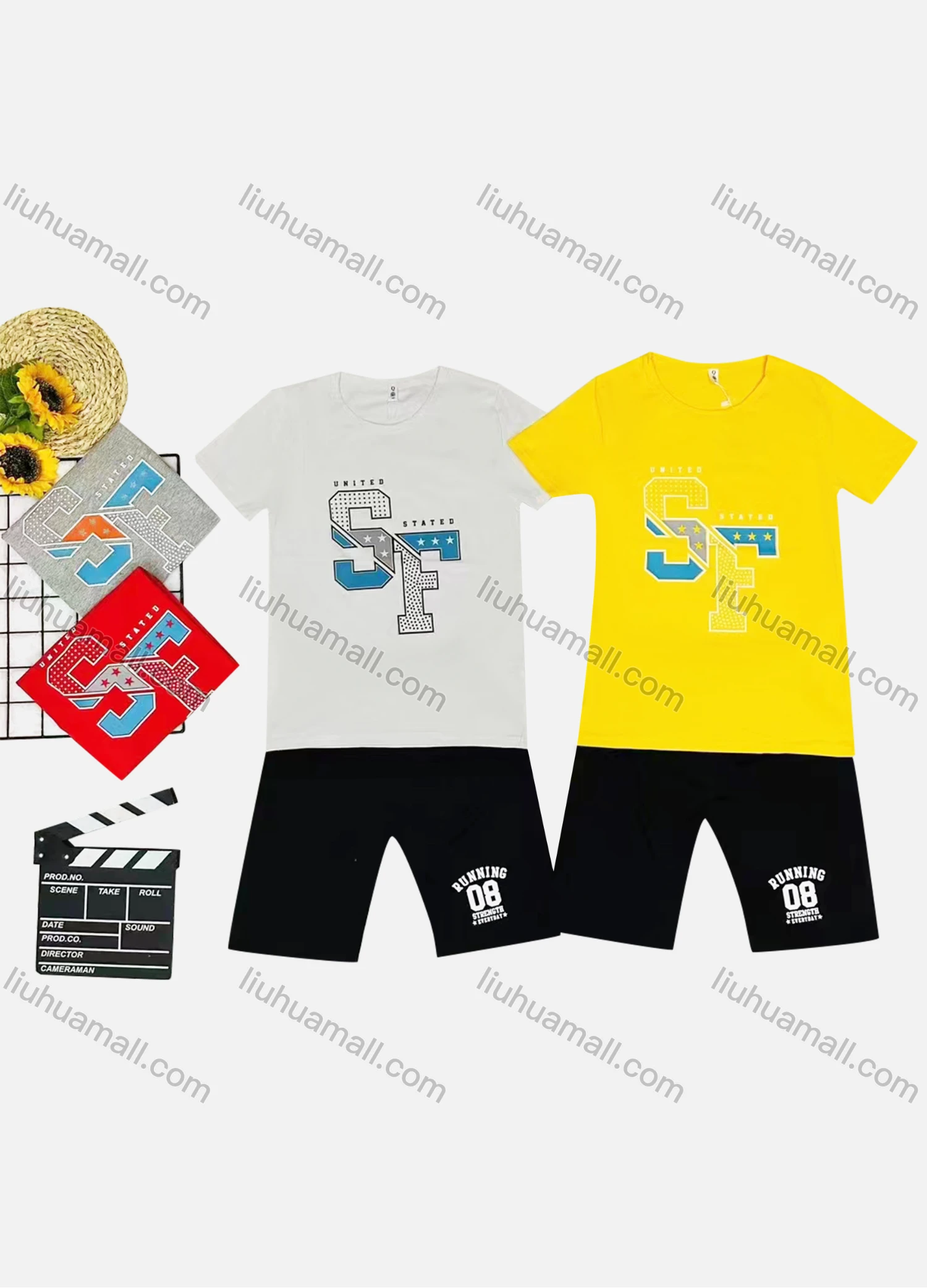 Wholesale Boy's Casual Letter Print Round Neck Short Sleeve Tee & Shorts 2 Piece Set - Liuhuamall