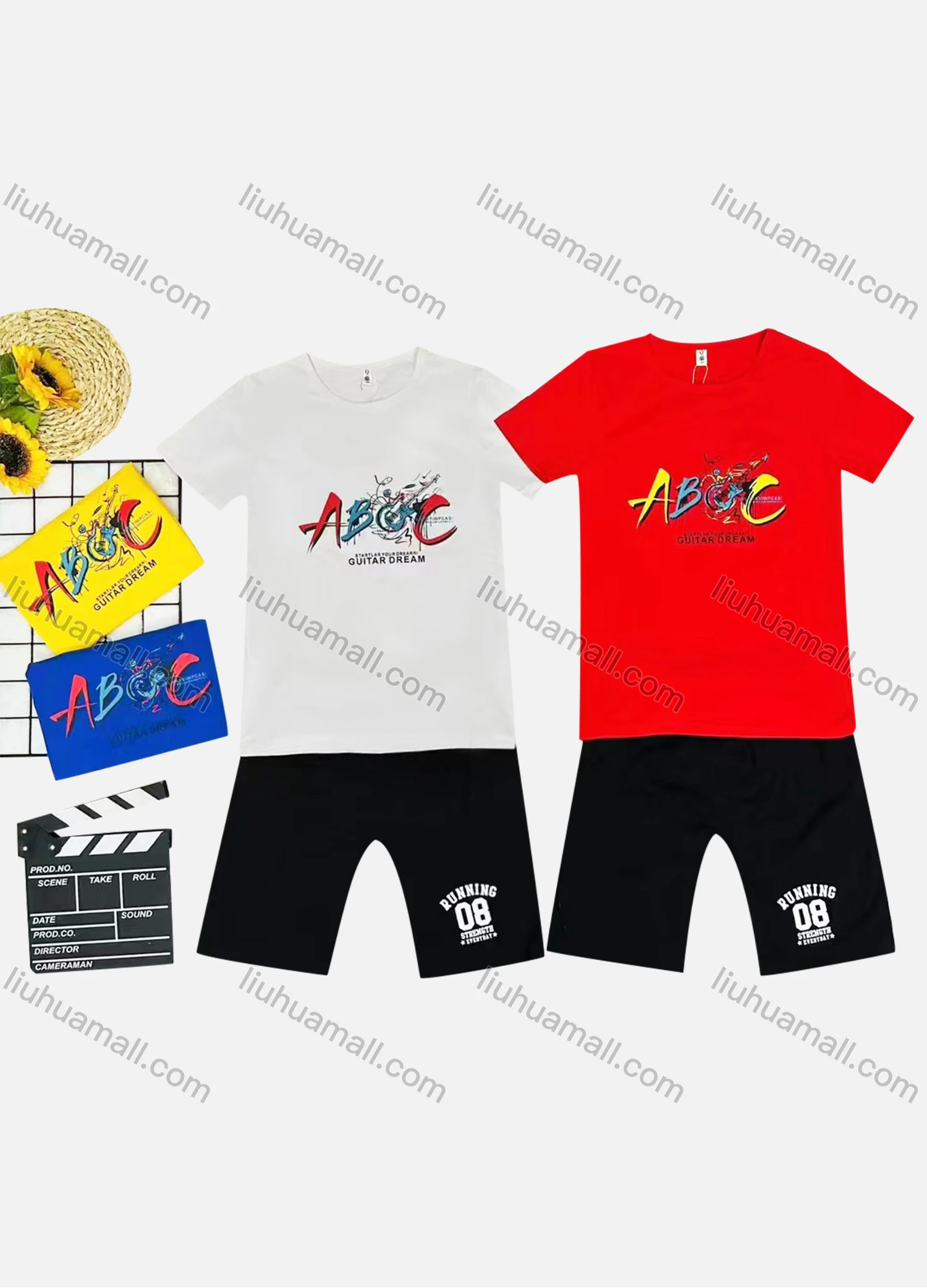 Wholesale Boy's Casual Letter Print Round Neck Short Sleeve Tee & Shorts 2 Piece Set - Liuhuamall