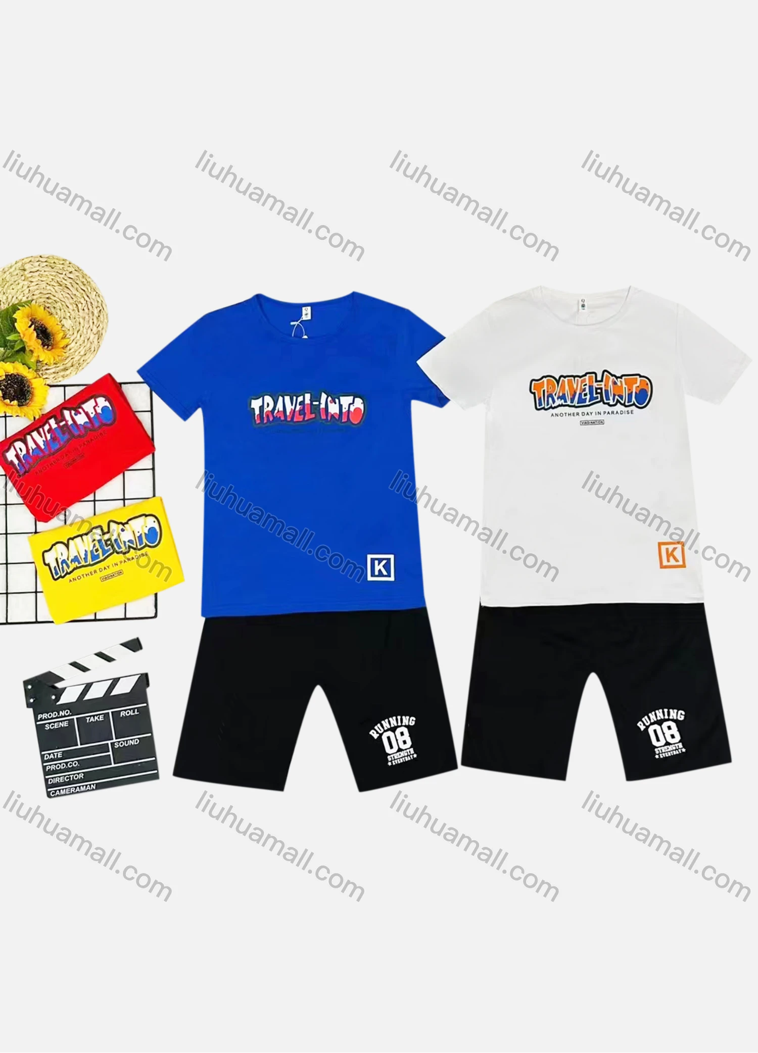 Wholesale Boy's Casual Letter Print Round Neck Short Sleeve Tee & Shorts 2 Piece Set - Liuhuamall