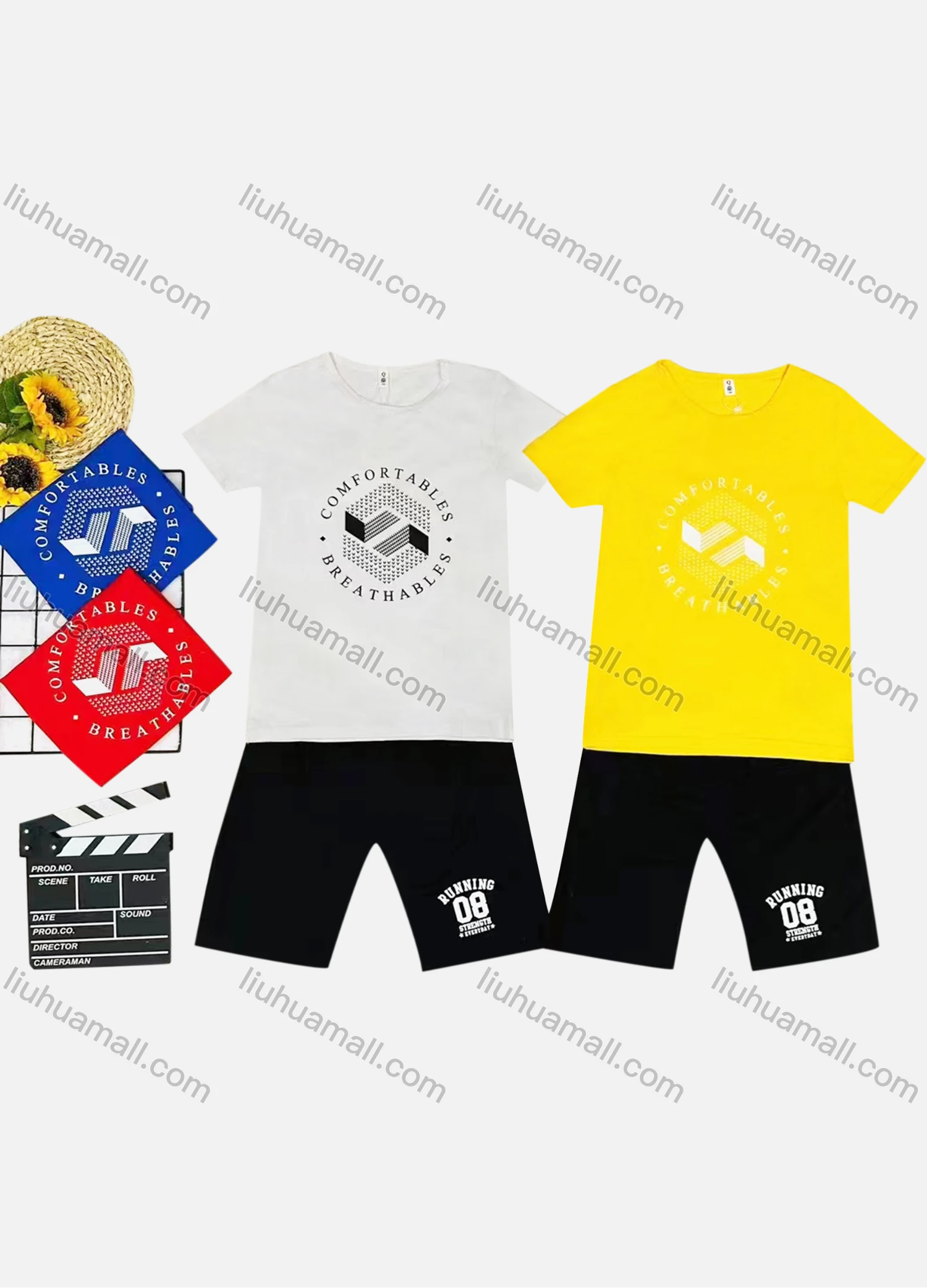 Wholesale Boy's Casual Pattern & Letter Print Round Neck Short Sleeve Tee & Shorts 2 Piece Set - Liuhuamall