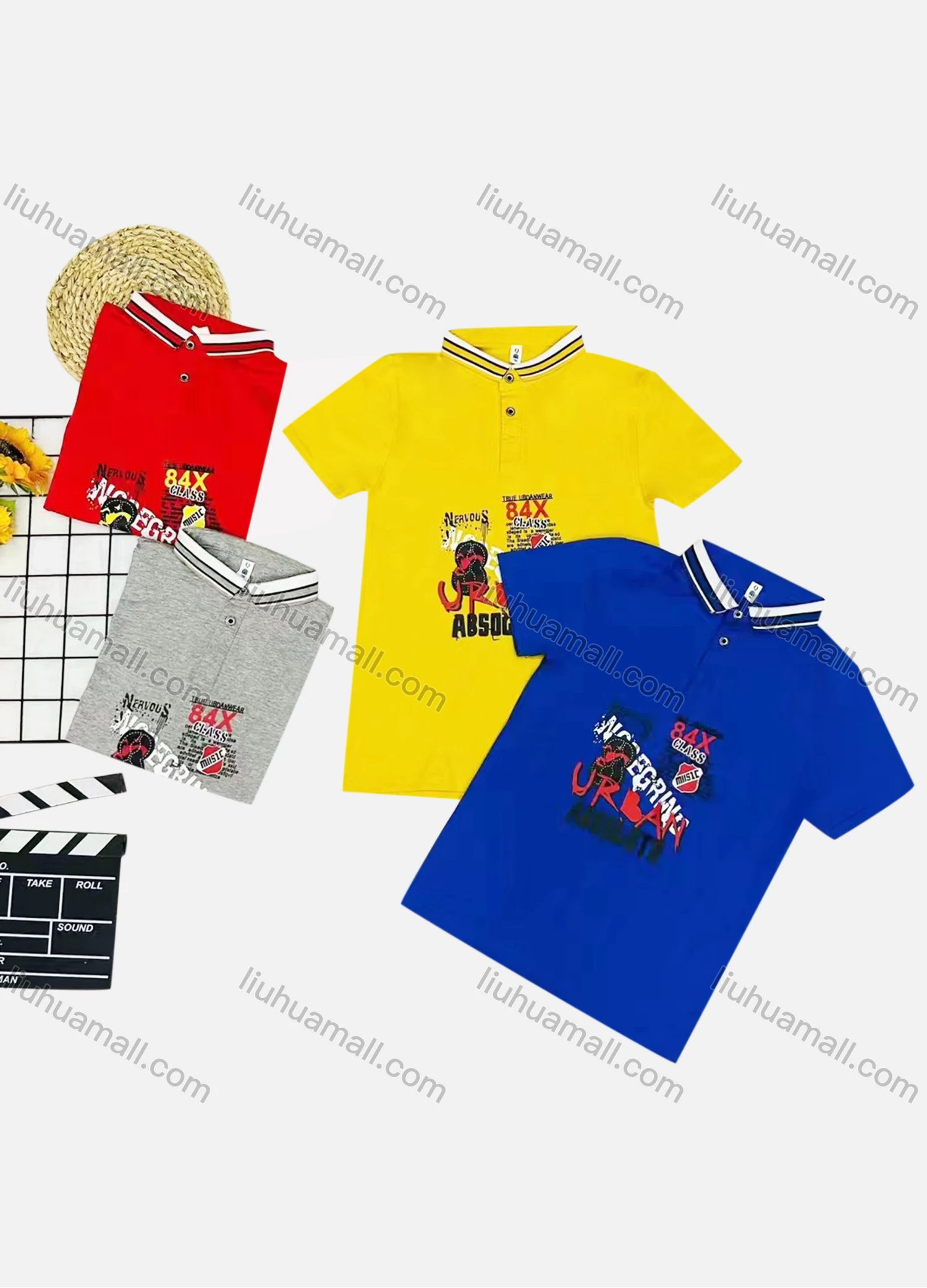 Wholesale Boy's Casual Pattern & Letter Print Short Sleeve Polo Shirt - Liuhuamall