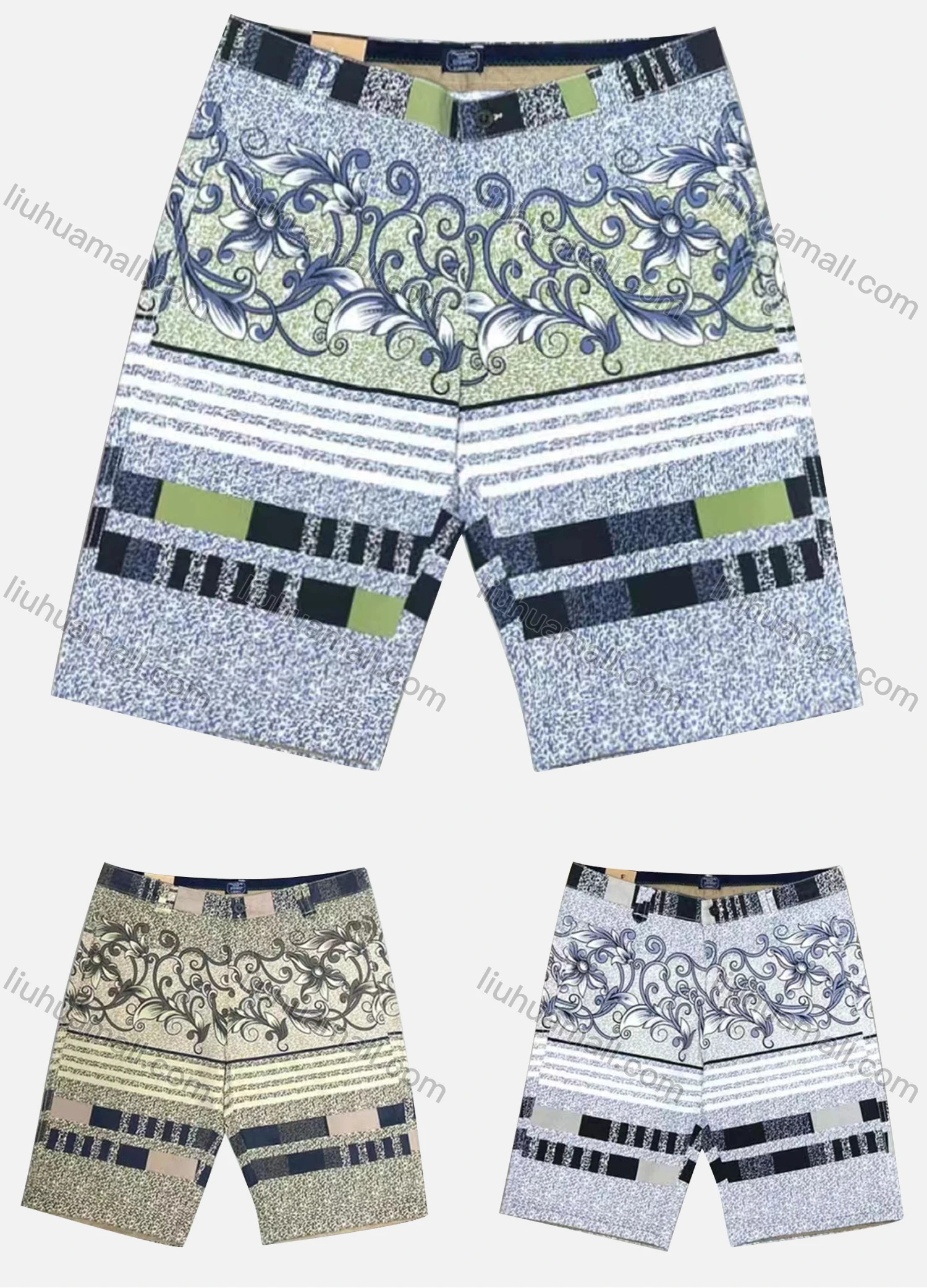 Wholesale Men's Casual Baroque Folkloric Floral Print Pockets Shorts - Liuhuamall
