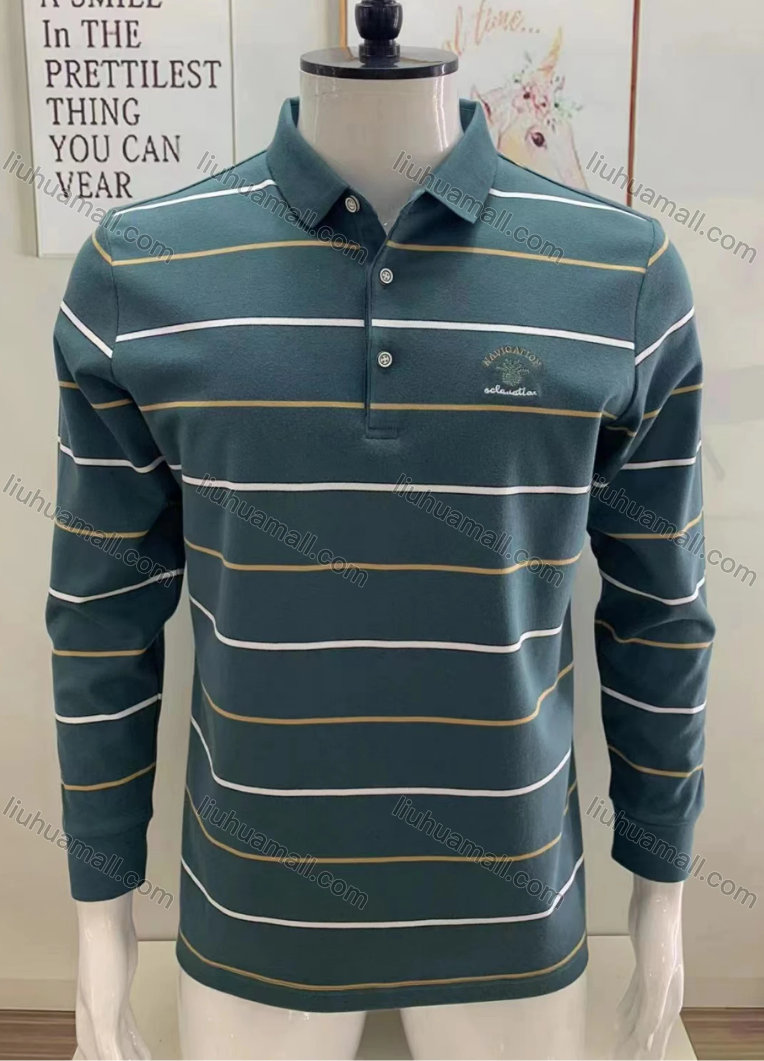 Wholesale Men's Casual Striped Long Sleeve Polo Shirt - Liuhuamall