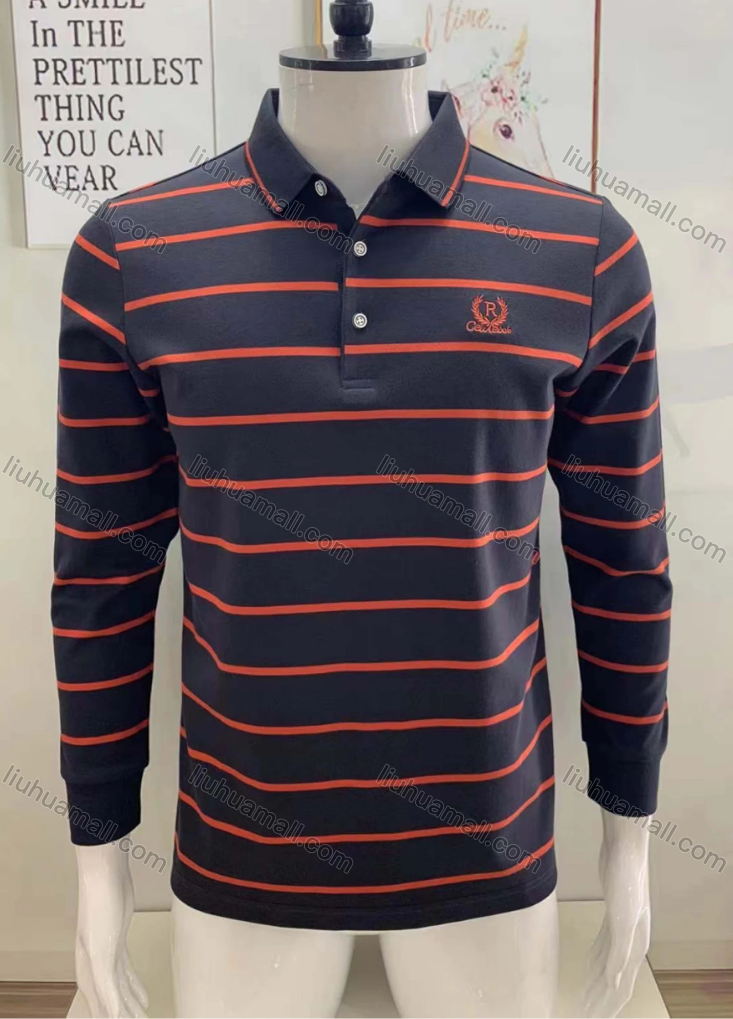 Wholesale Men's Casual Striped Long Sleeve Polo Shirt - Liuhuamall