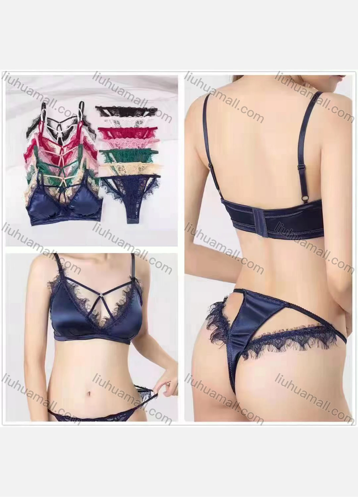 Wholesale Women's Sexy Plain Frayed Raw Lace Bra & Brief 2 Pieces Set - Liuhuamall