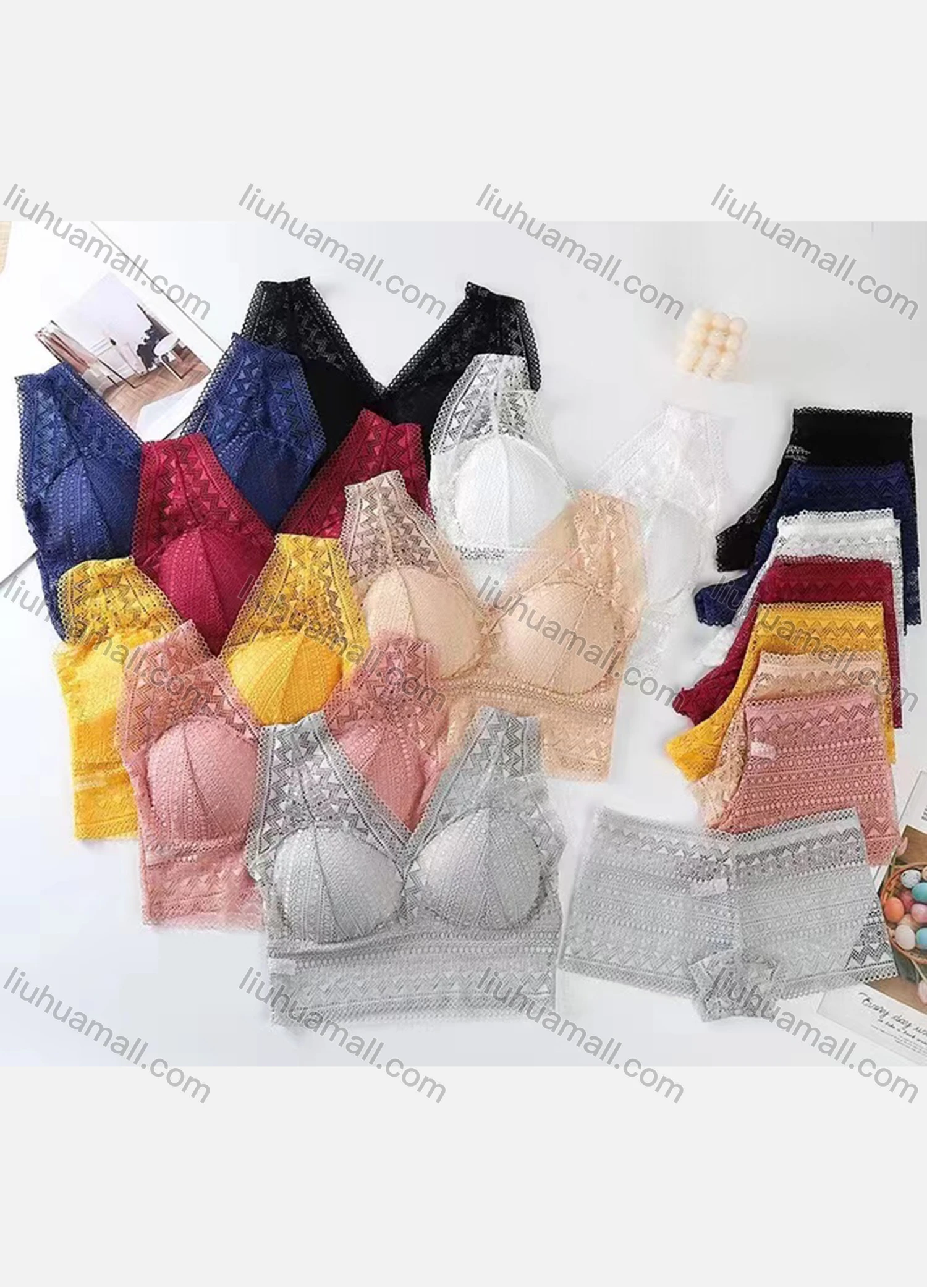 Wholesale Women's Comfy Plain Lace Bra & Brief 2 Pieces Set - Liuhuamall