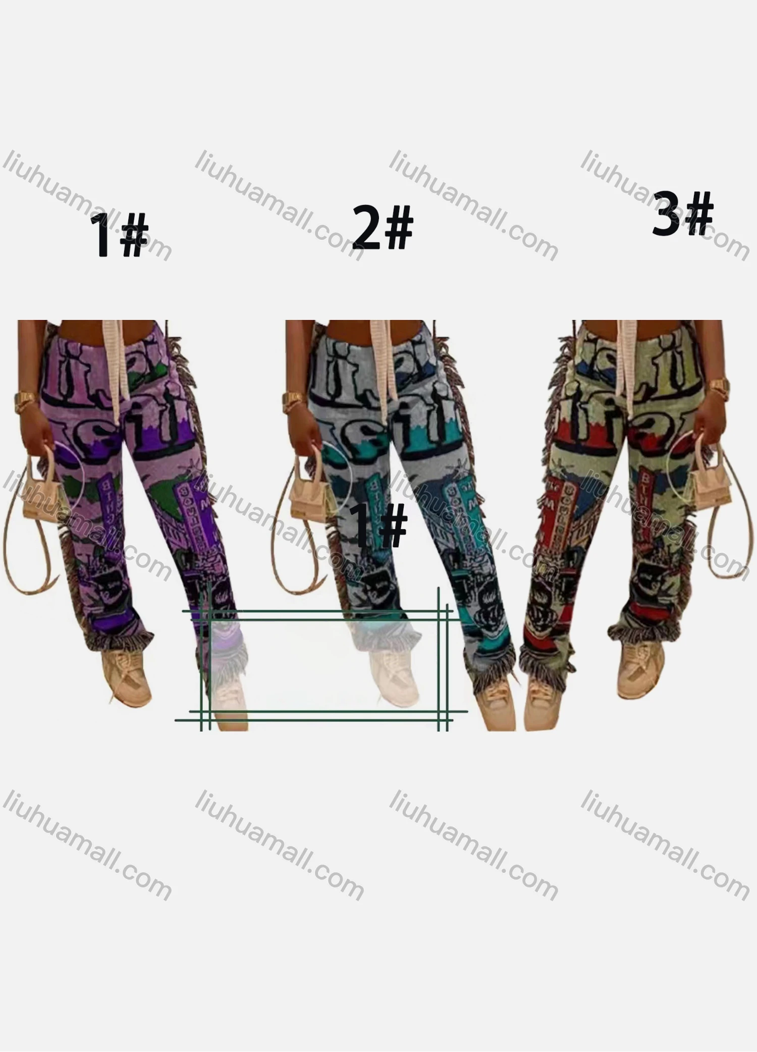 Wholesale Womem's Vintage Frayed Raw Trim Folkloric Elastic Waist Pants - Liuhuamall