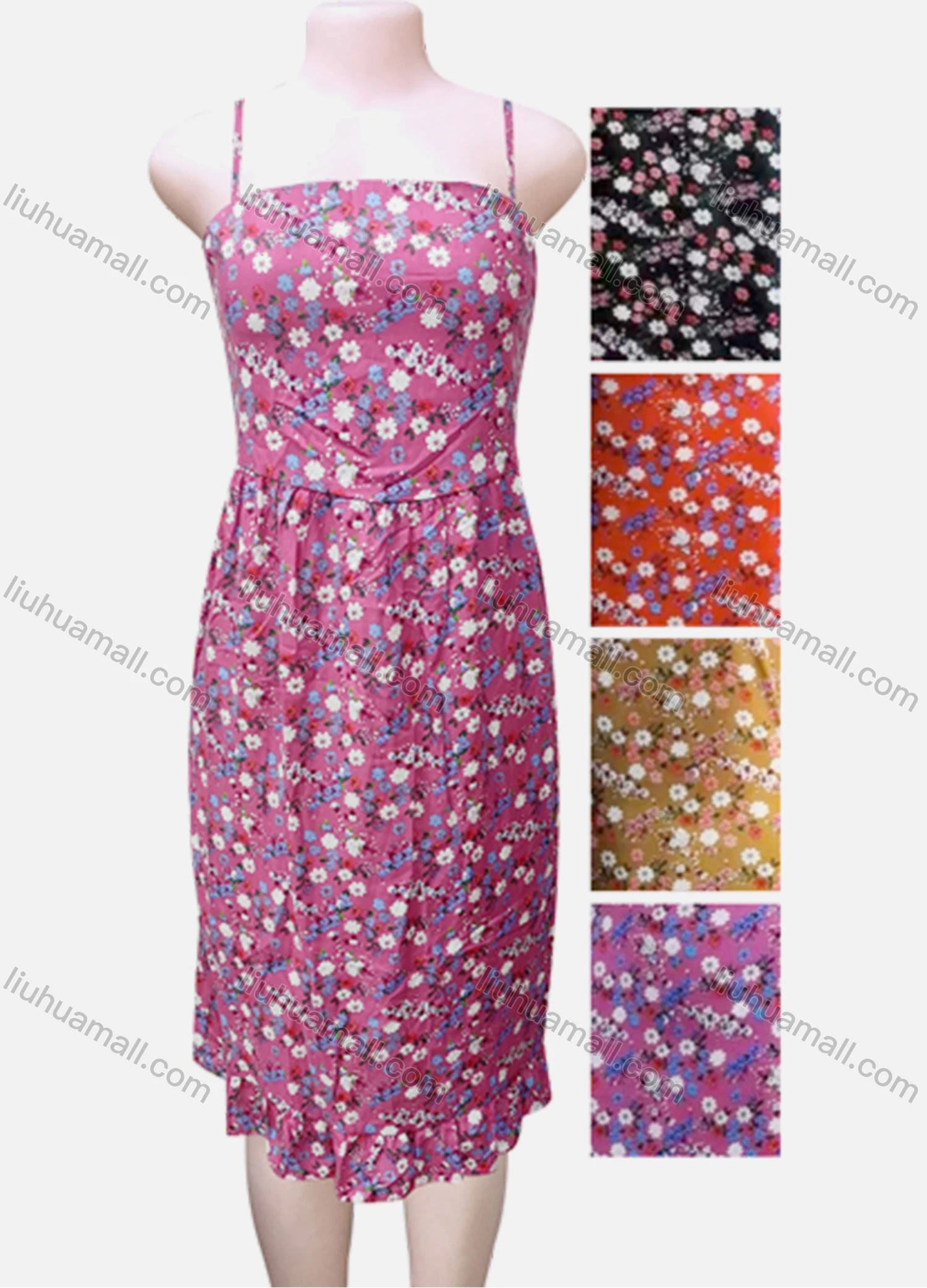 Wholesale Women's Casual Floral Print Knee Length Cami Dress - Liuhuamall