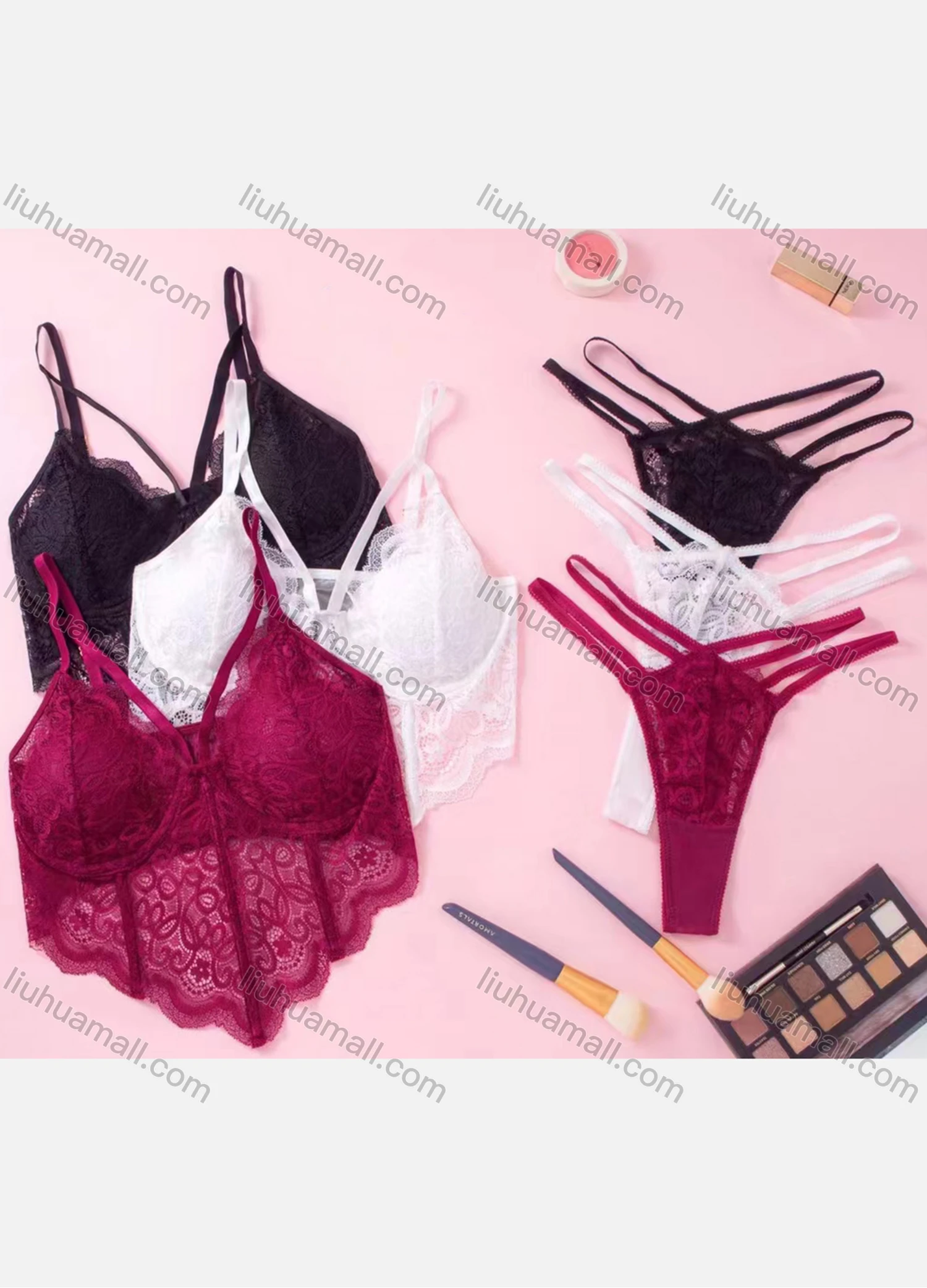 Wholesale Women's Sexy Plain Lace Bra & Brief 2 Pieces Set - Liuhuamall
