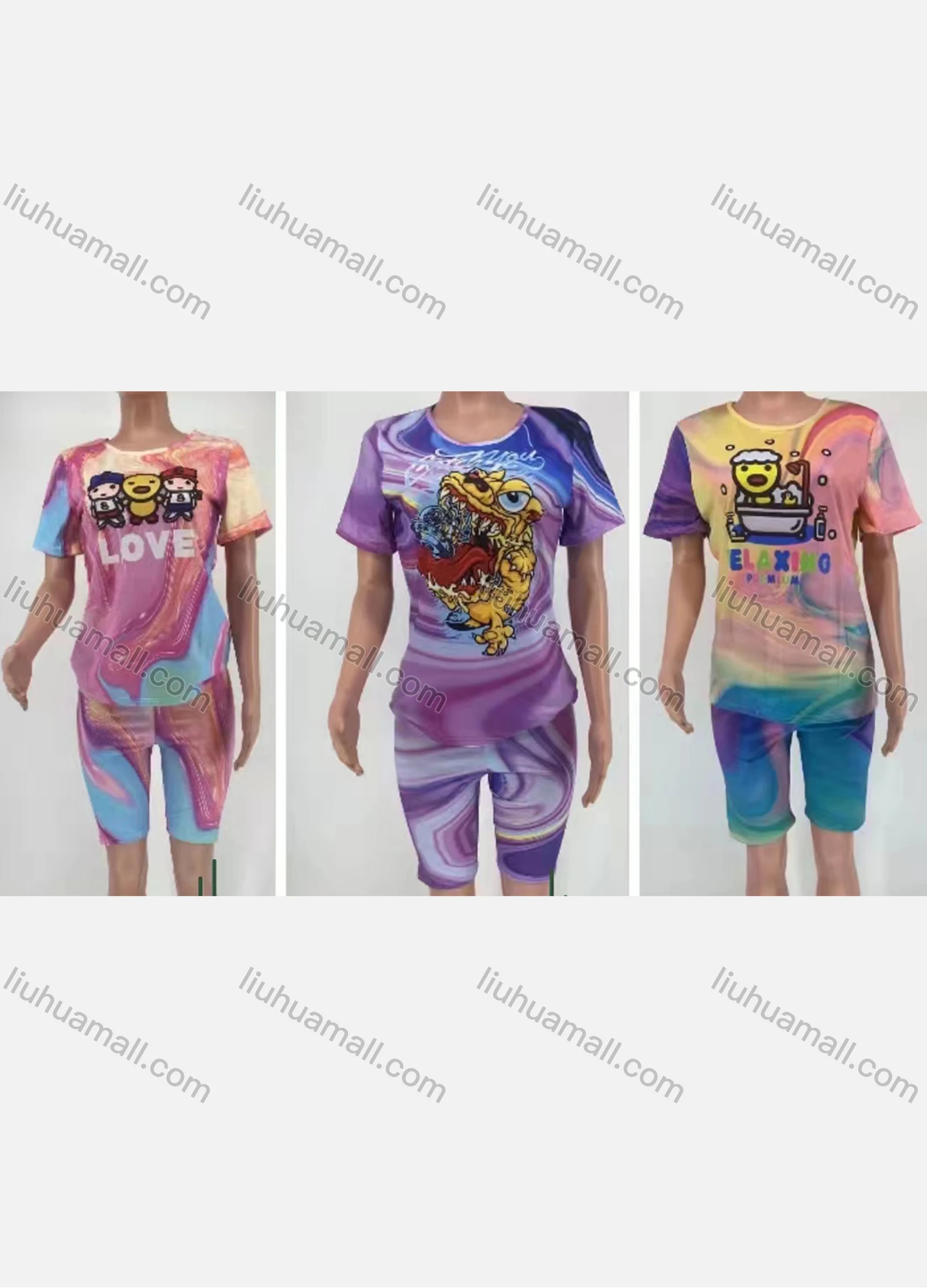 Wholesale Women's Casual Short Sleeve Rabbit Print Top & Shorts Set - Liuhuamall