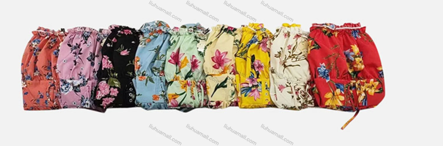 Wholesale Women's Casual Floral Print Ruffle Trim Off Shoulder Lace Up Long Sleeve Blouse - Liuhuamall