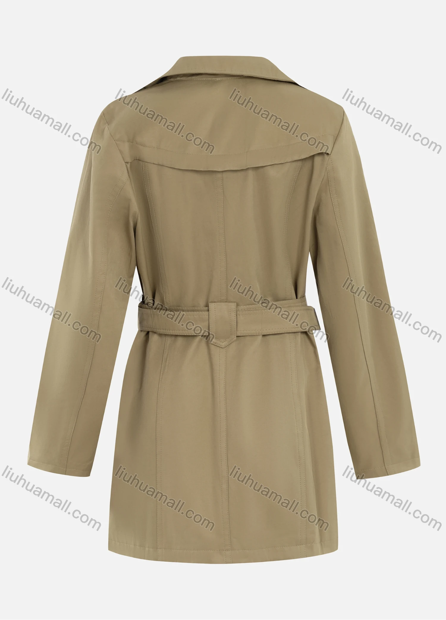 Wholesale Women's Casual Plain Zipper Lapel Double Breasted Long Sleeve Trench Coat With Belt - Liuhuamall