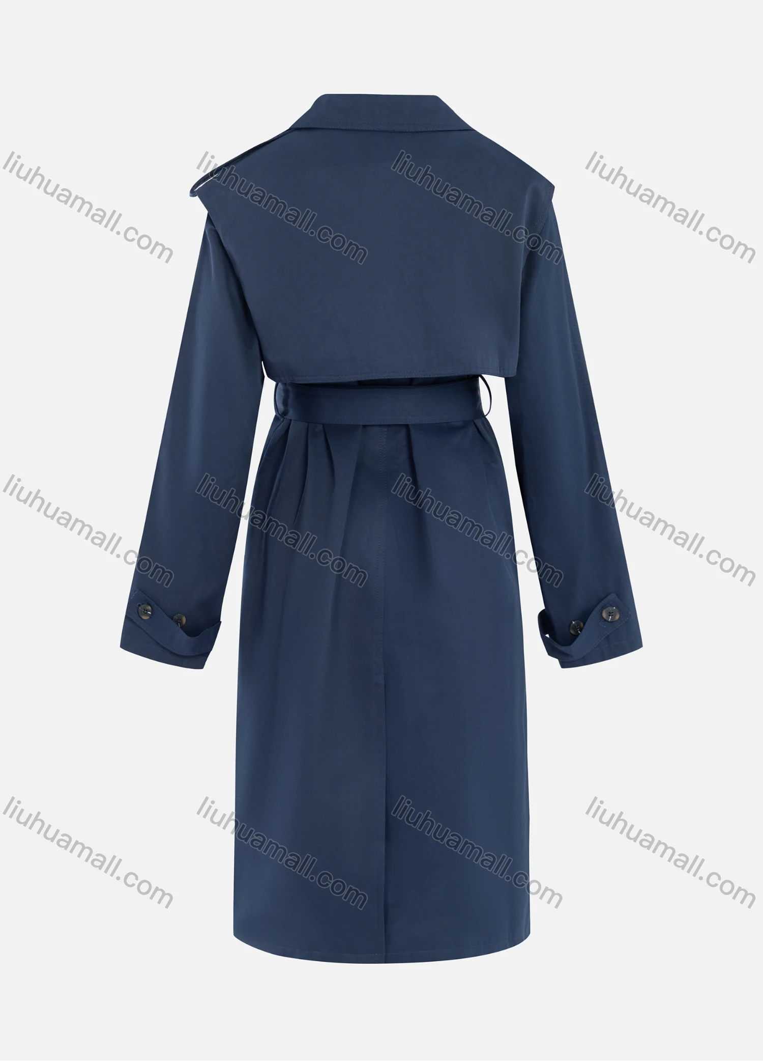 Wholesale Women's Casual Plain Lapel Double Breasted Long Sleeve Long Trench Coat With Belt - Liuhuamall