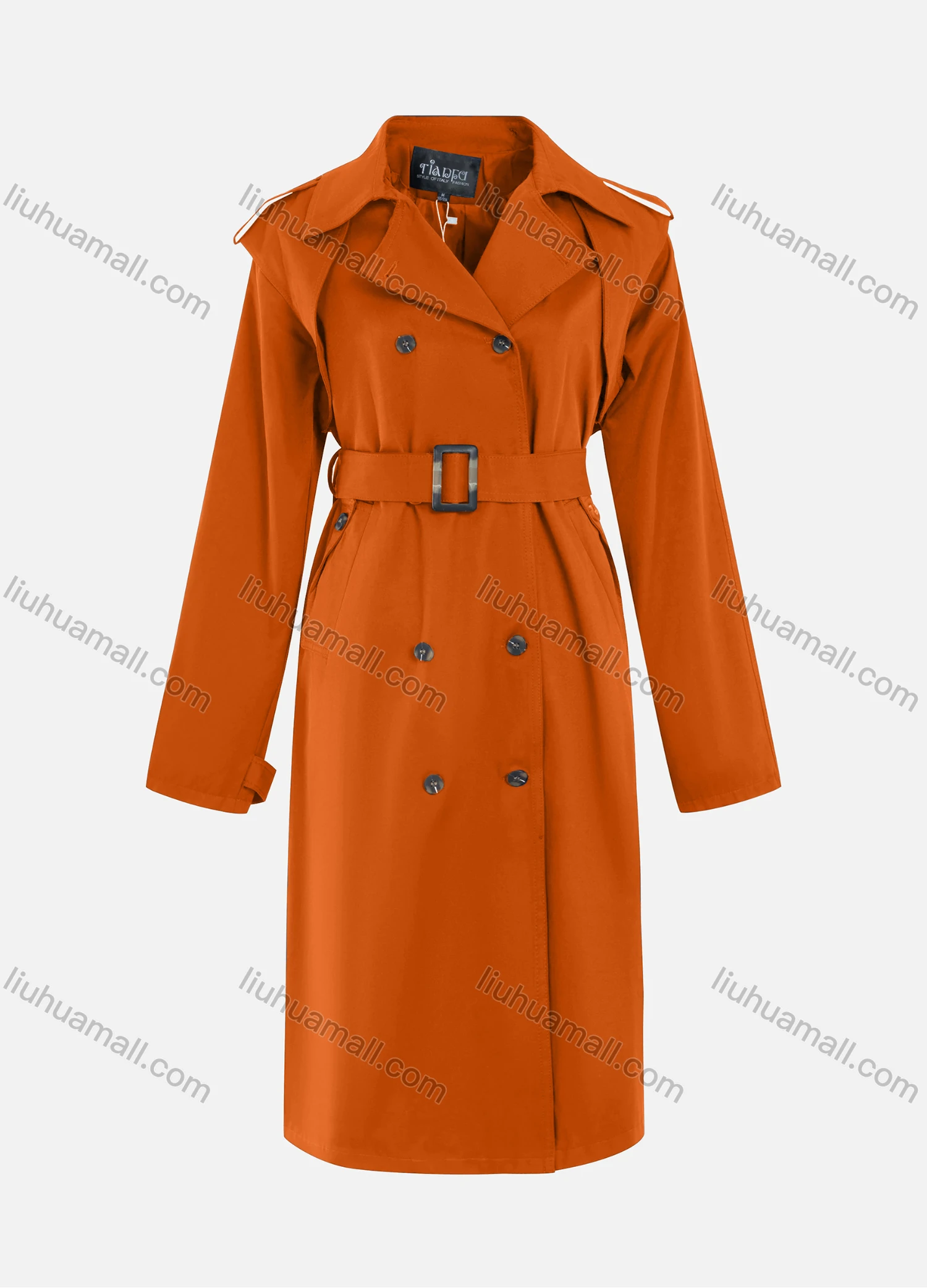 Wholesale Women's Casual Plain Lapel Double Breasted Long Sleeve Long Trench Coat With Belt - Liuhuamall