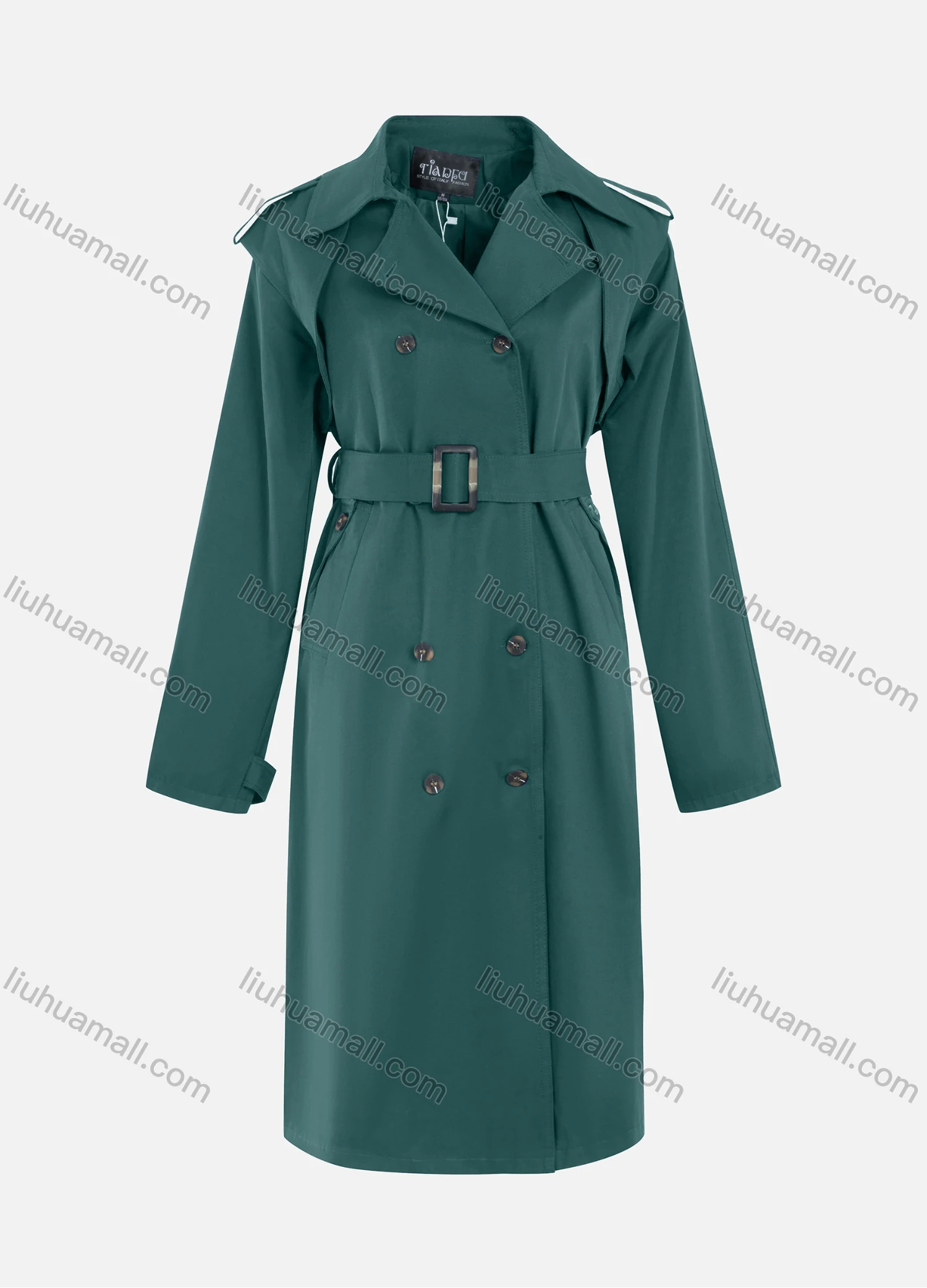 Wholesale Women's Casual Plain Lapel Double Breasted Long Sleeve Long Trench Coat With Belt - Liuhuamall