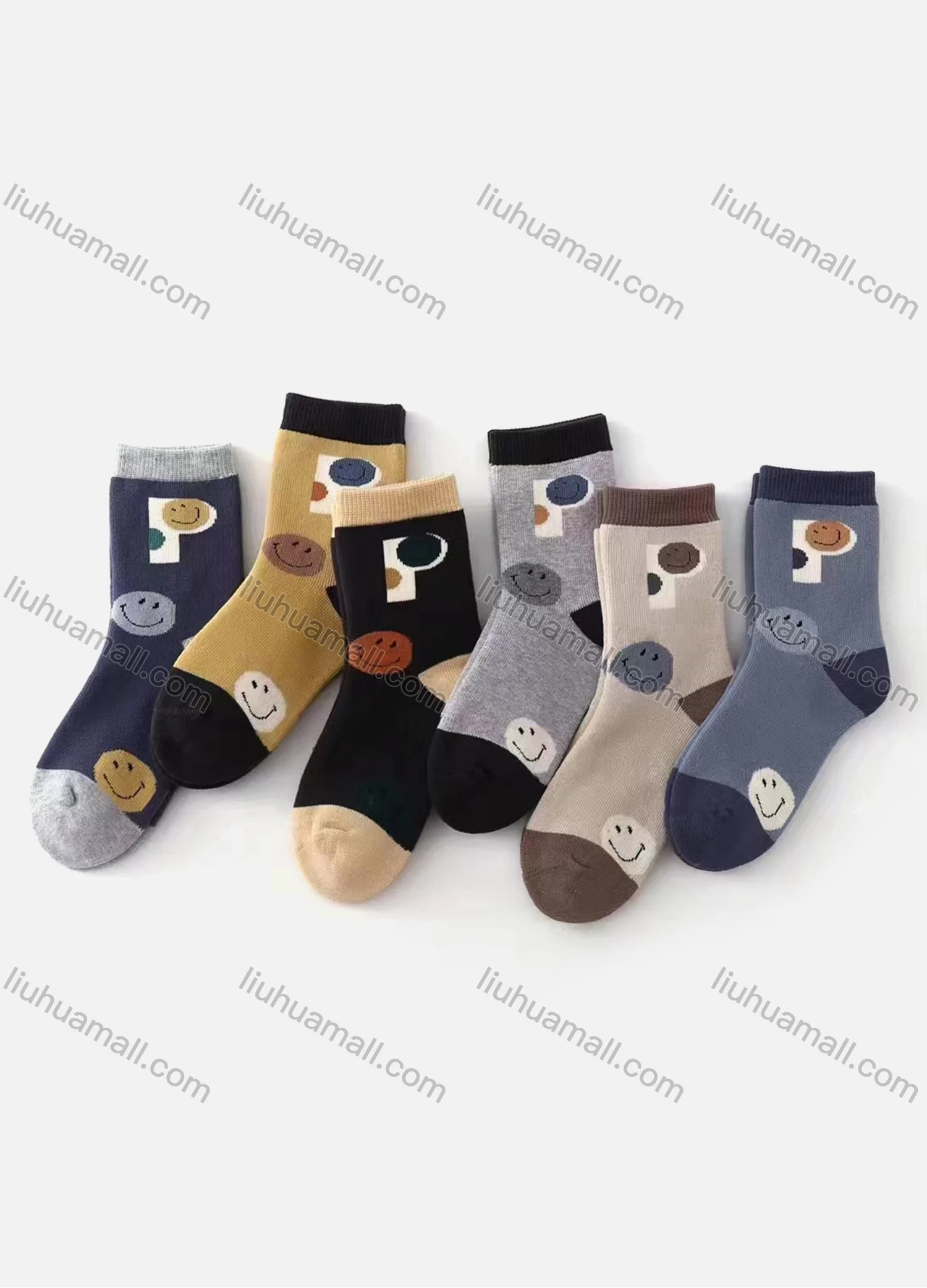 Wholesale Women's Casual Smiling Face Print Mid-calf Socks 10 Pairs - Liuhuamall