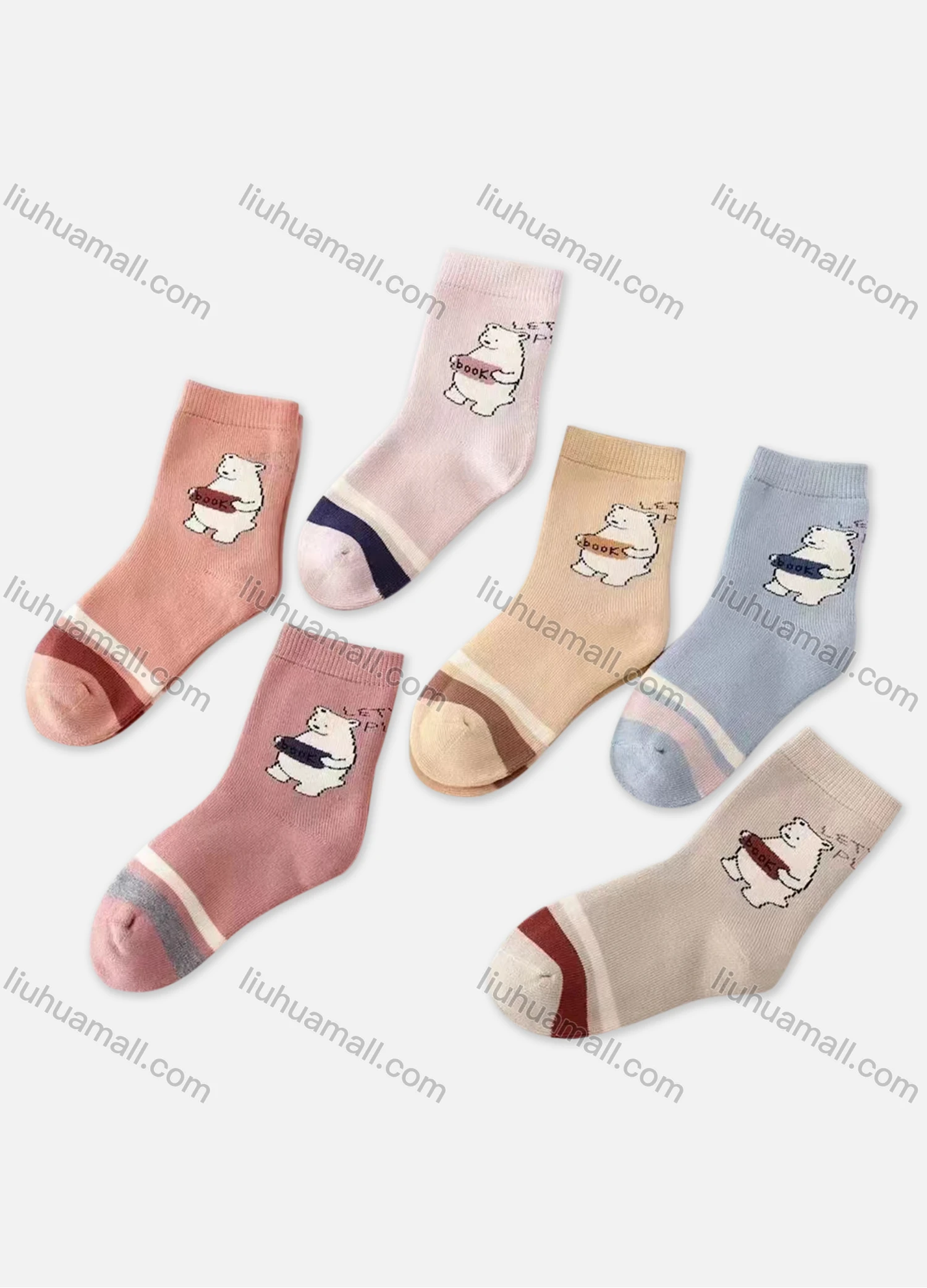 Wholesale Women's Casual Cute Bear Print Mid-calf Socks 10 Pairs - Liuhuamall