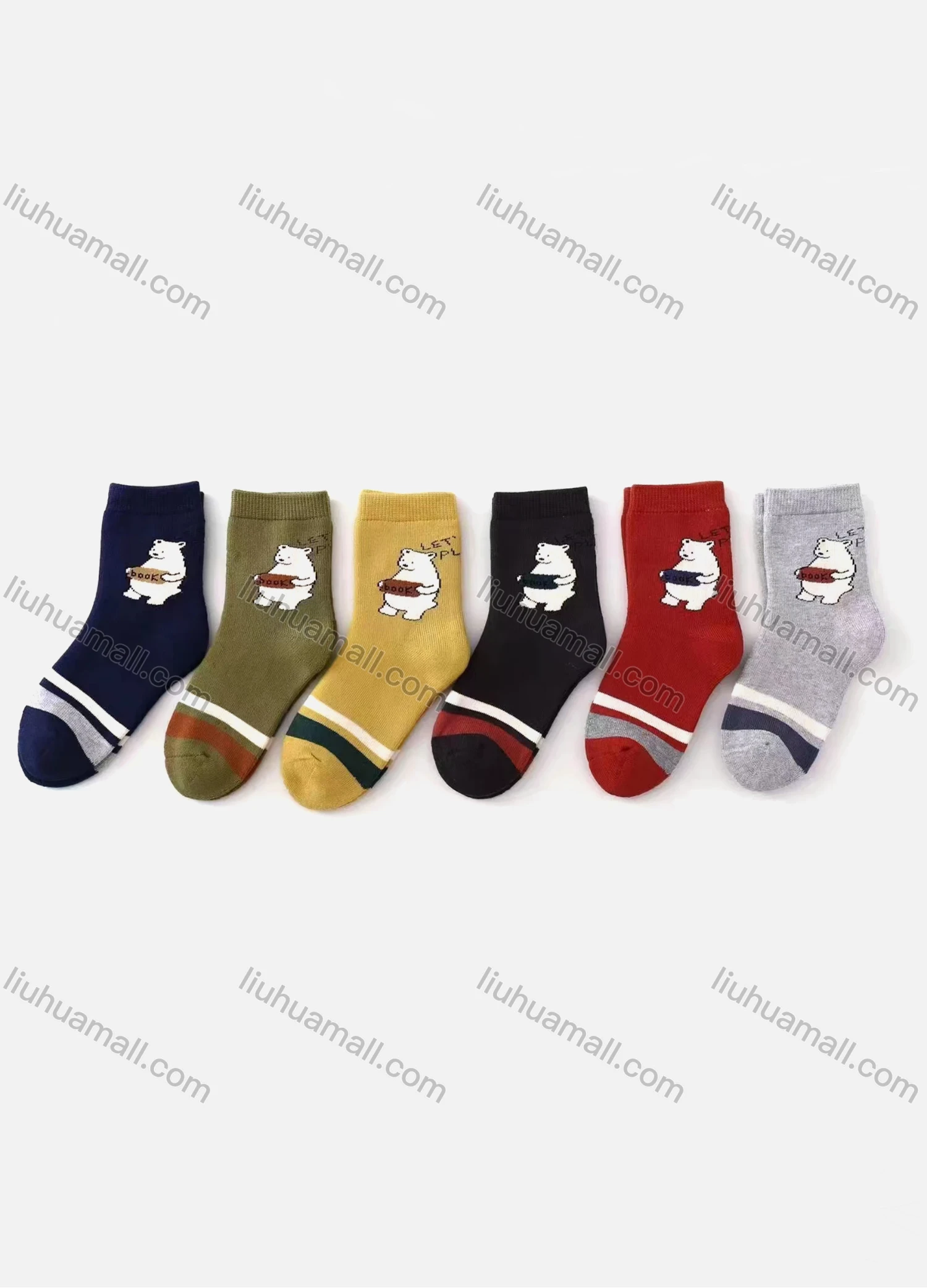 Wholesale Women's Casual Cute Bear Print Mid-calf Socks 10 Pairs - Liuhuamall