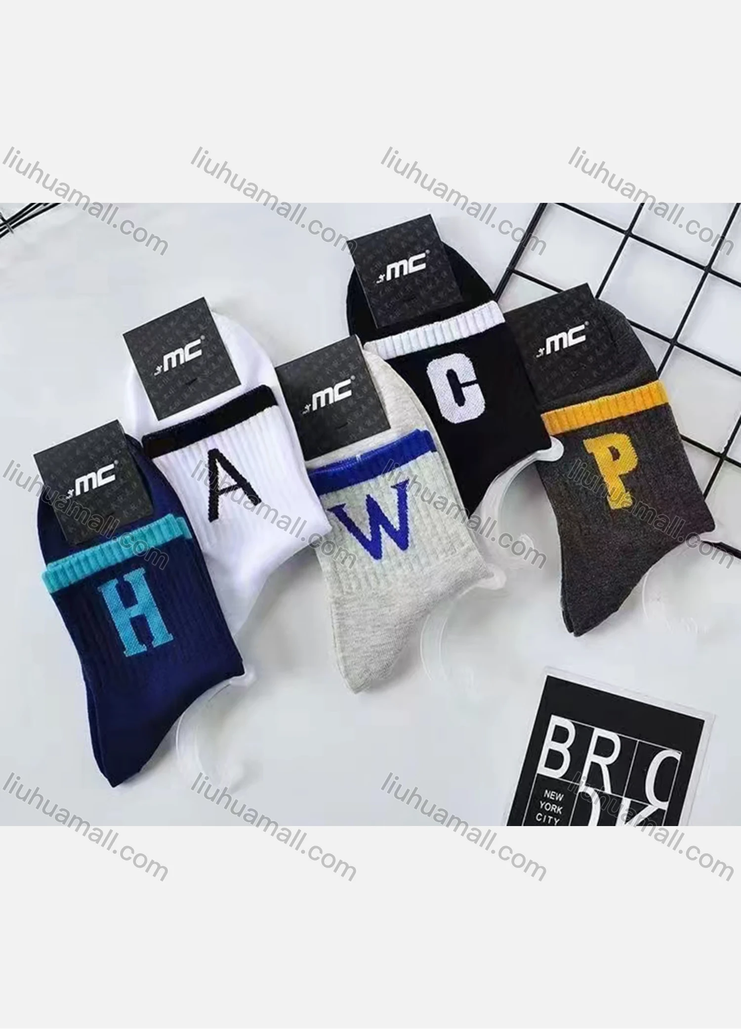 Wholesale Men's Casual Letter Print Mid-calf Socks 10 Pairs - Liuhuamall